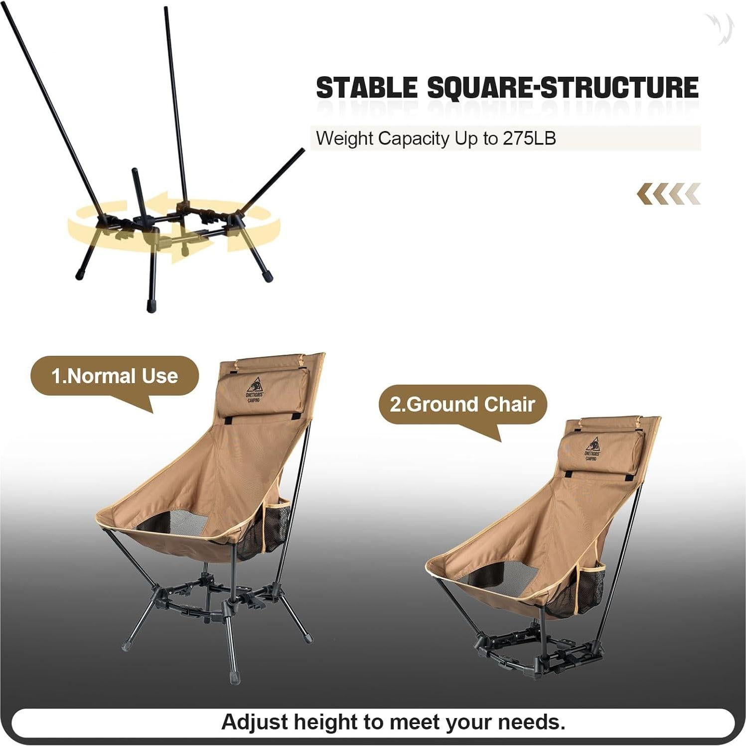 Silla de Camping Plegable OneTigris Dragonhide 125 kg Marrón