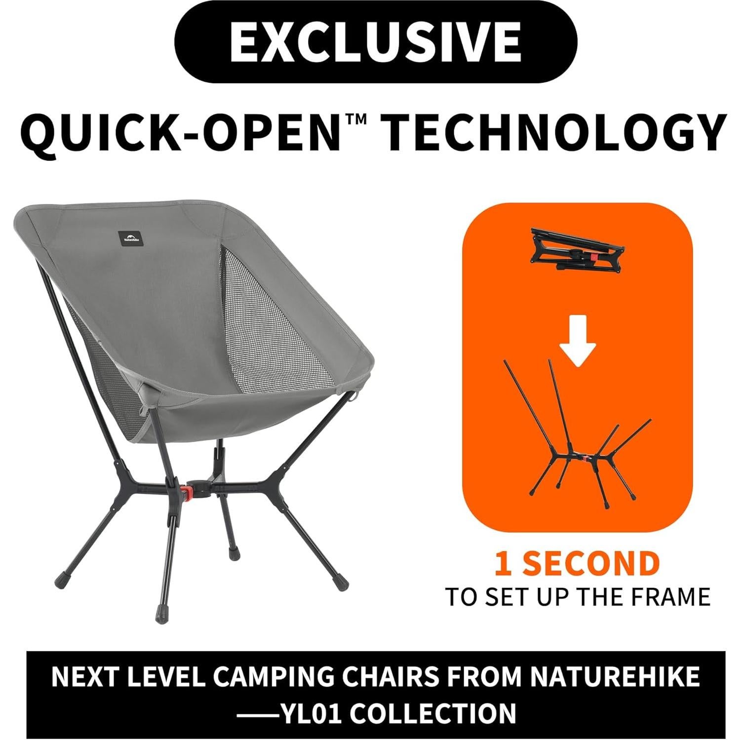 Silla de Camping Naturehike YL01 Plegable 200 kg Gris