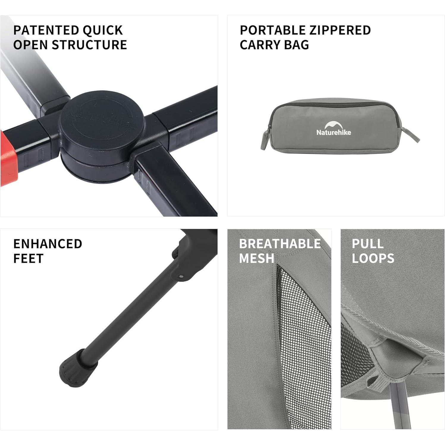 Silla de Camping Naturehike YL01 Plegable 200 kg Gris