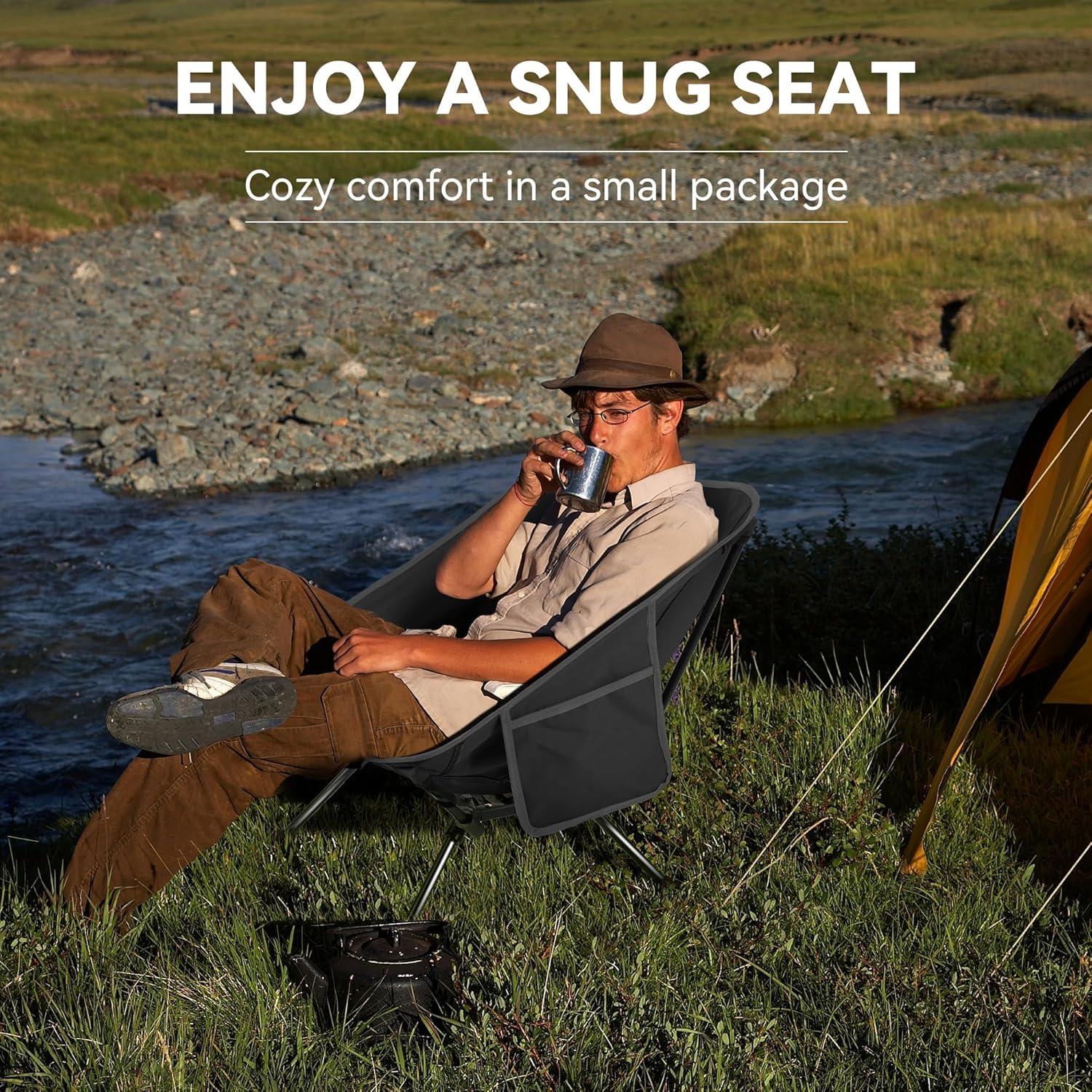 Silla de Camping Plegable TOBTOS Negra, Soporta 150 kg, 1.47 kg