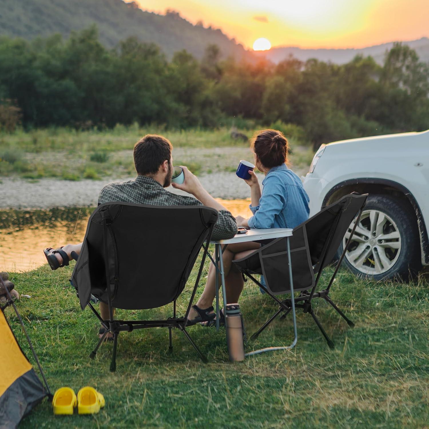 Silla de Camping Plegable TOBTOS Negra, Soporta 150 kg, 1.47 kg