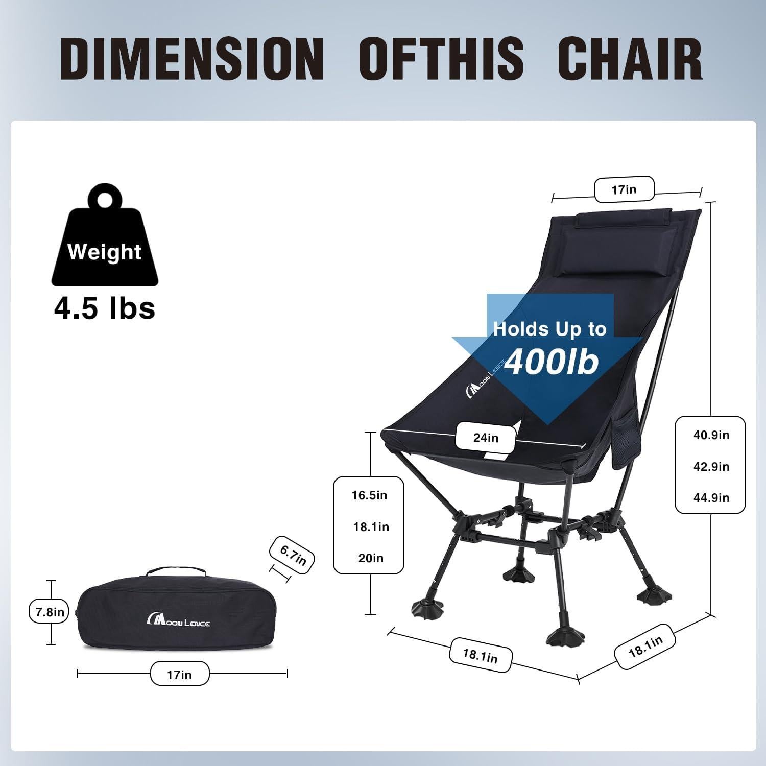 Silla de Camping Plegable MOON LENCE Respaldo Alto 114 cm