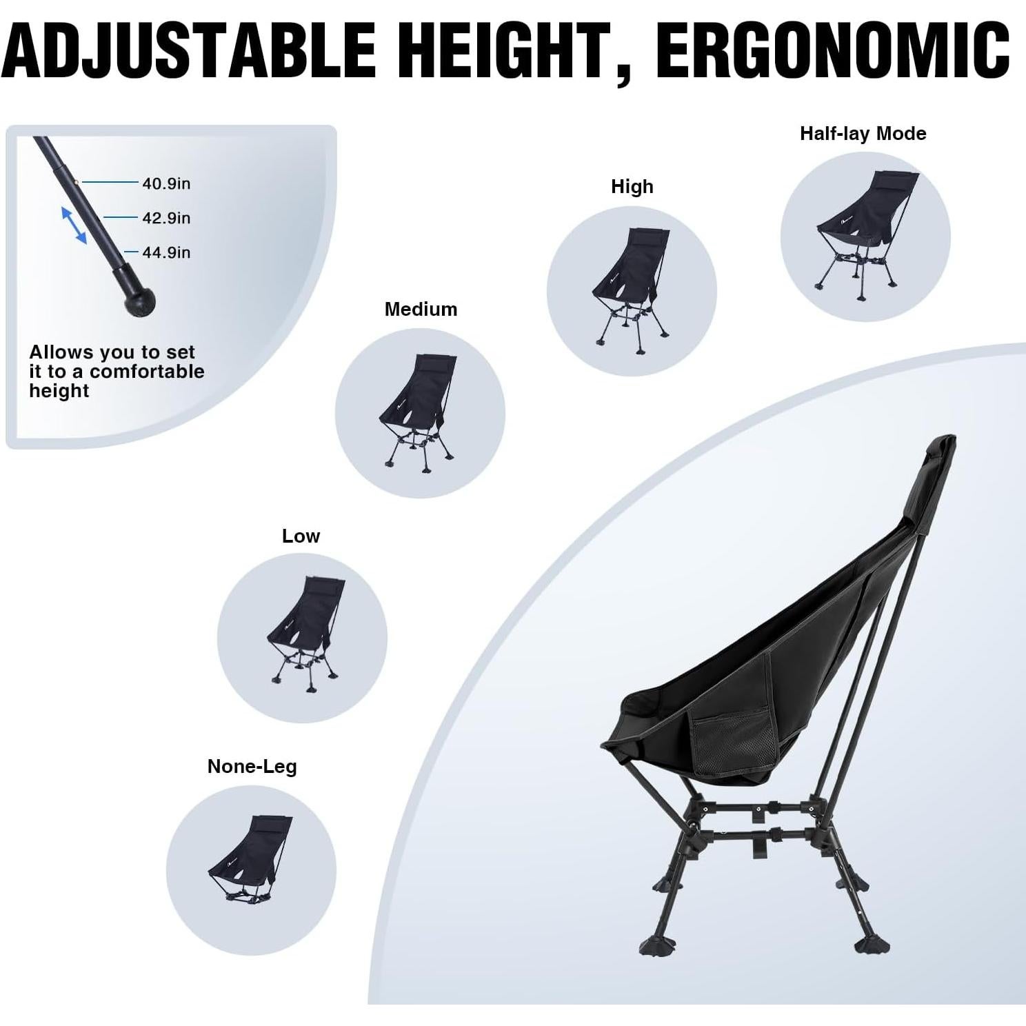 Silla de Camping Plegable MOON LENCE Respaldo Alto 114 cm