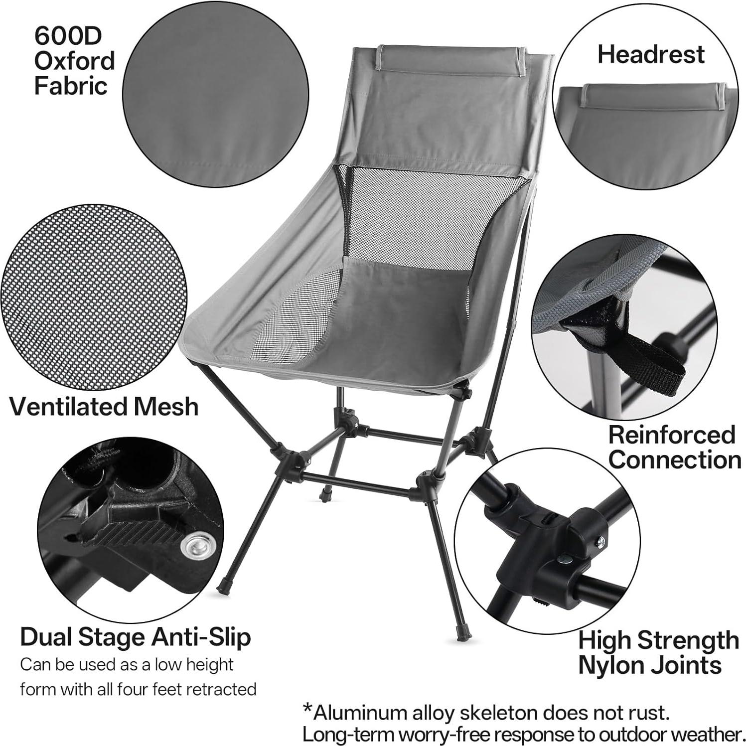 Silla de Camping Plegable Zeewoo con Respaldo Alto y Ajustable