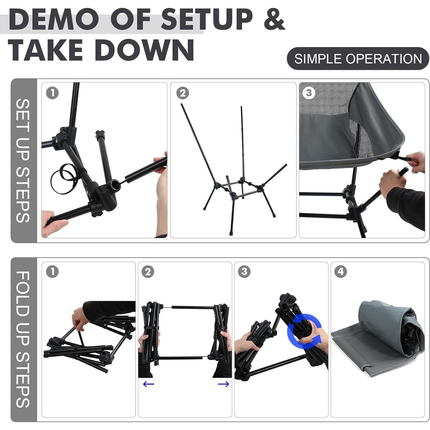 Silla de Camping Plegable Zeewoo con Respaldo Alto y Ajustable