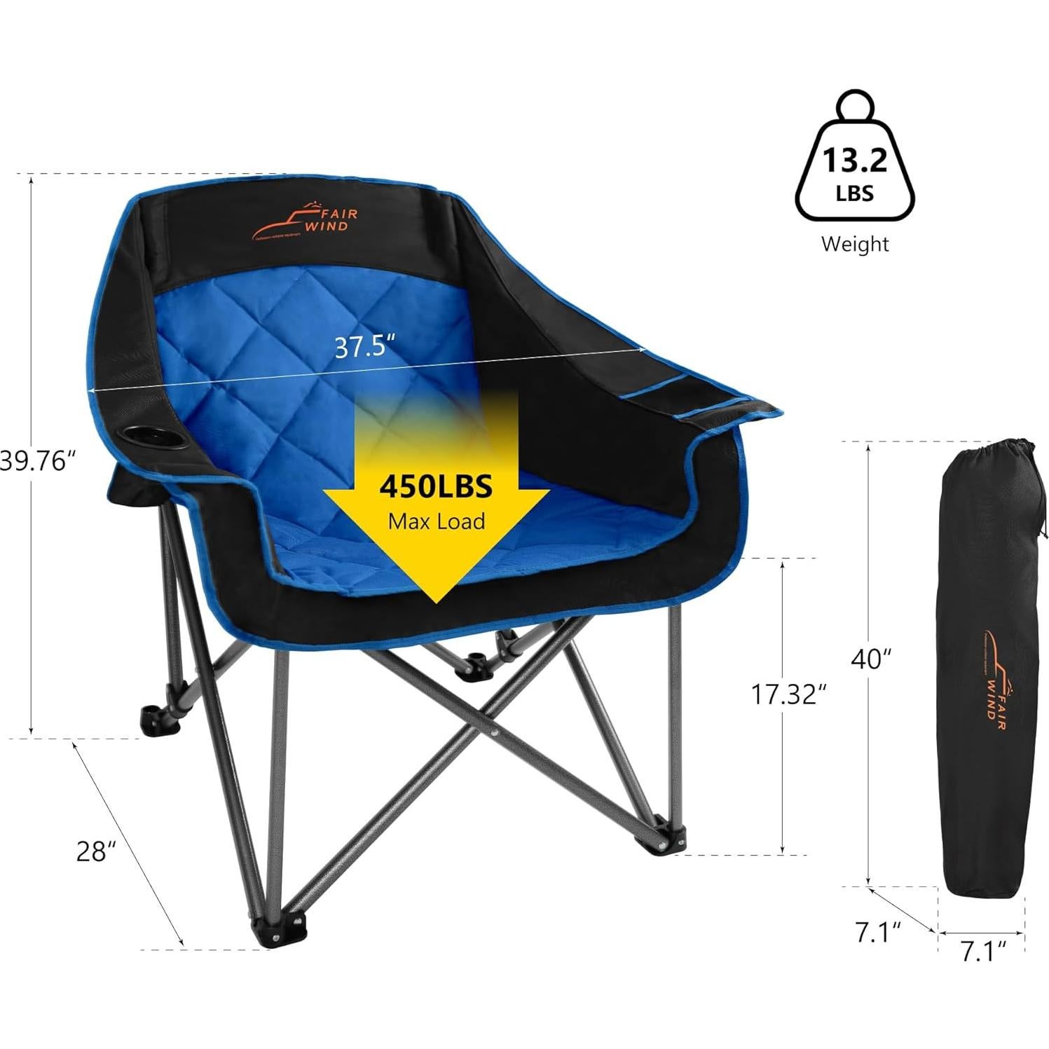 Silla de Camping Plegable FAIR WIND Azul Soporta 204 kg