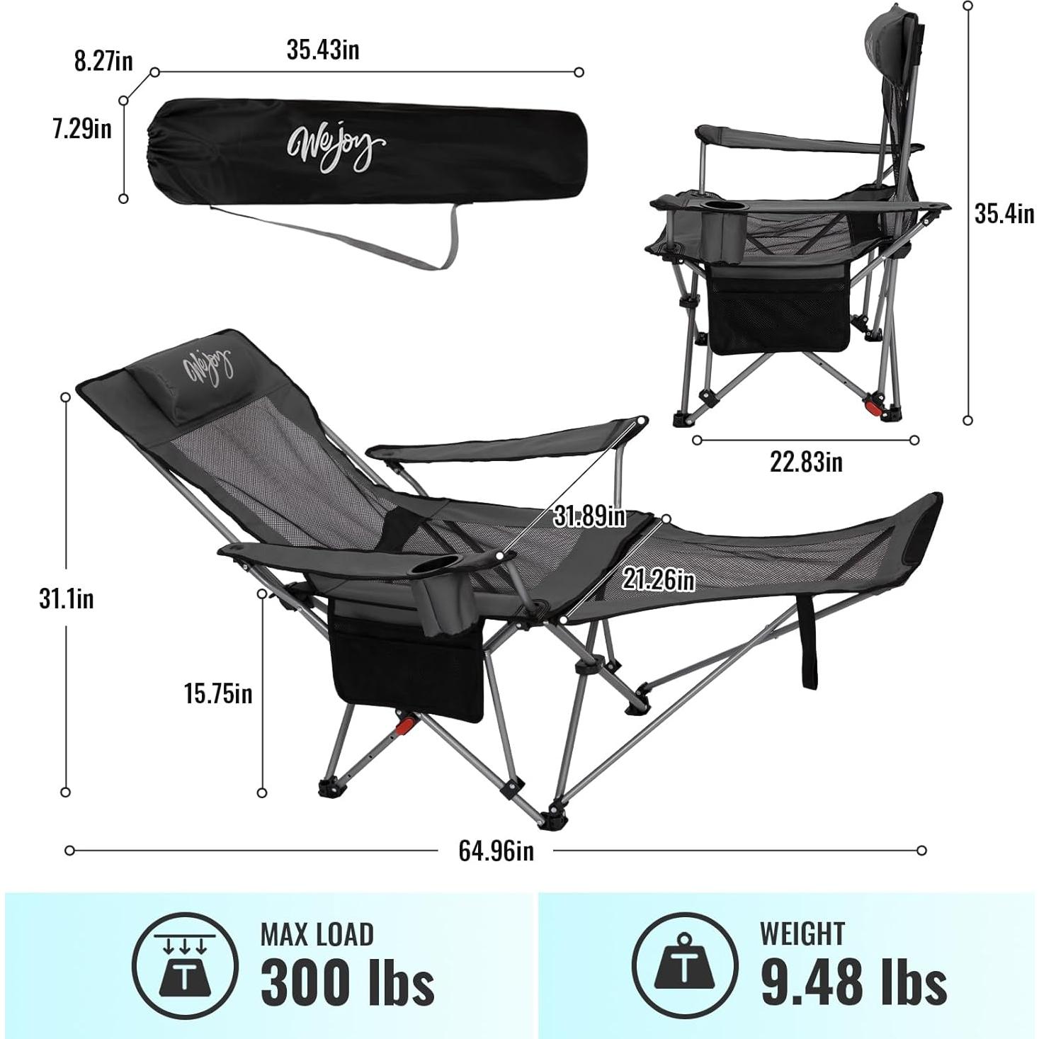 Silla de Camping Reclinable WEJOY CP con Reposapiés 4 Posiciones