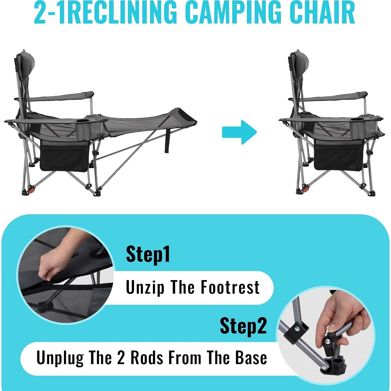 Silla de Camping Reclinable WEJOY CP con Reposapiés 4 Posiciones