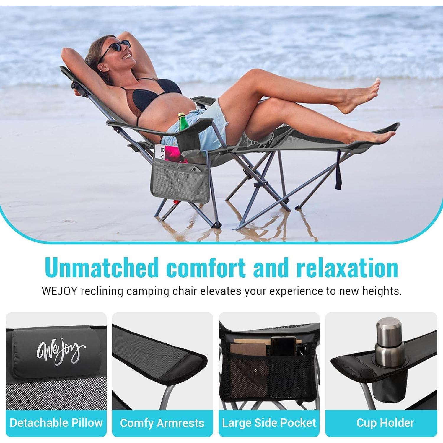 Silla de Camping Reclinable WEJOY CP con Reposapiés 4 Posiciones