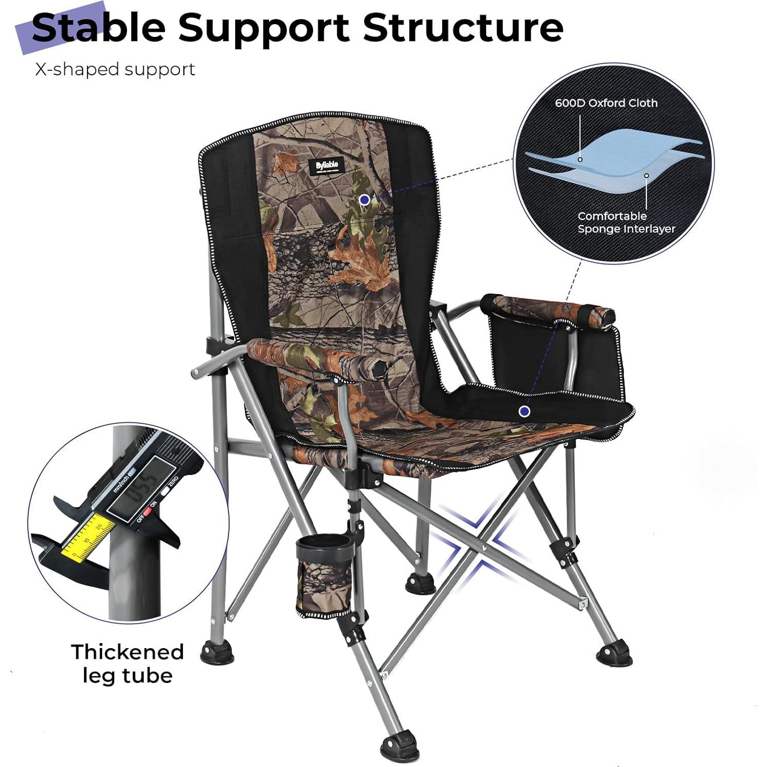 Silla Plegable de Camping Byliable Camuflaje Soporta 181 kg
