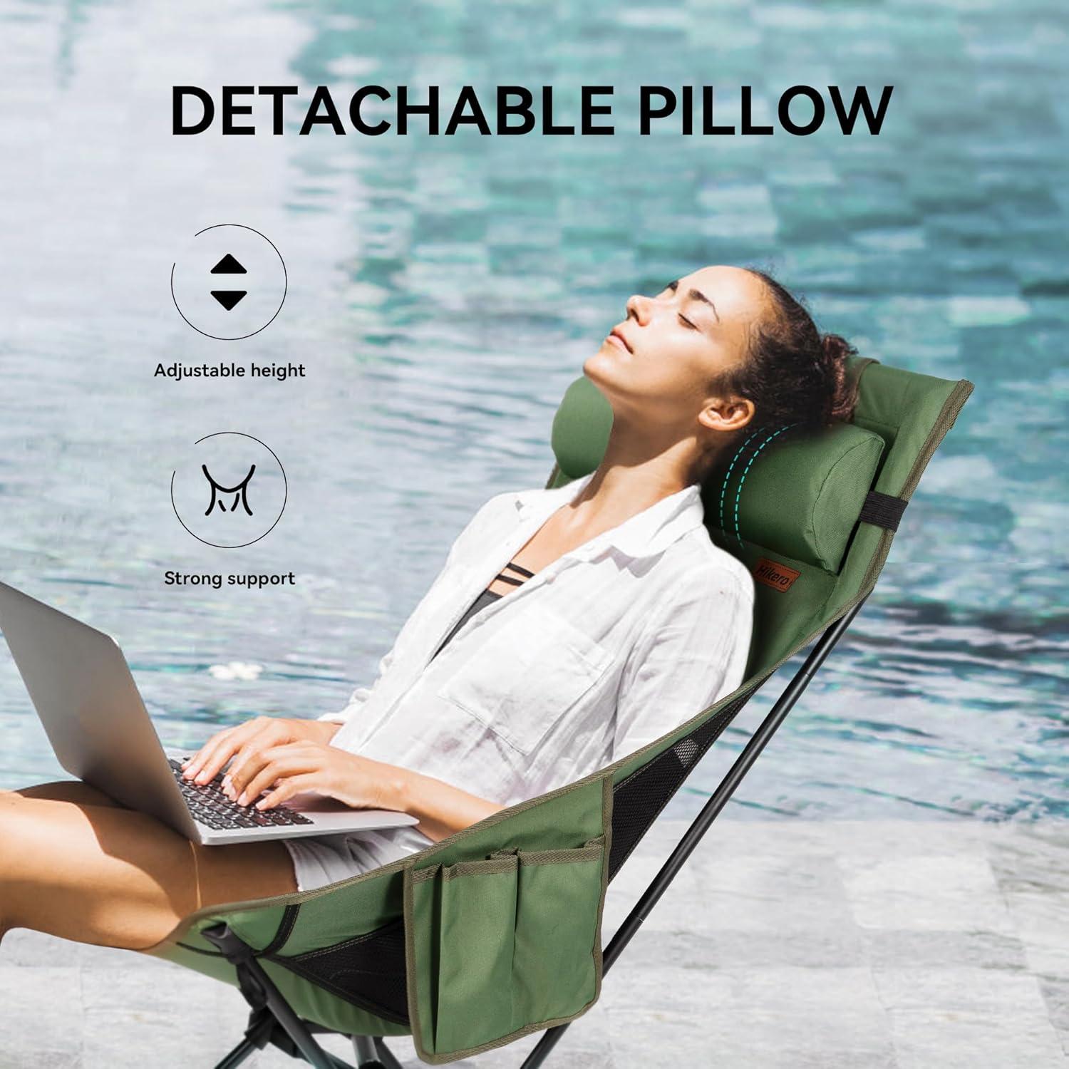 Silla de Camping Plegable Hikero Oxford Verde Respaldo Alto 199.58 kg