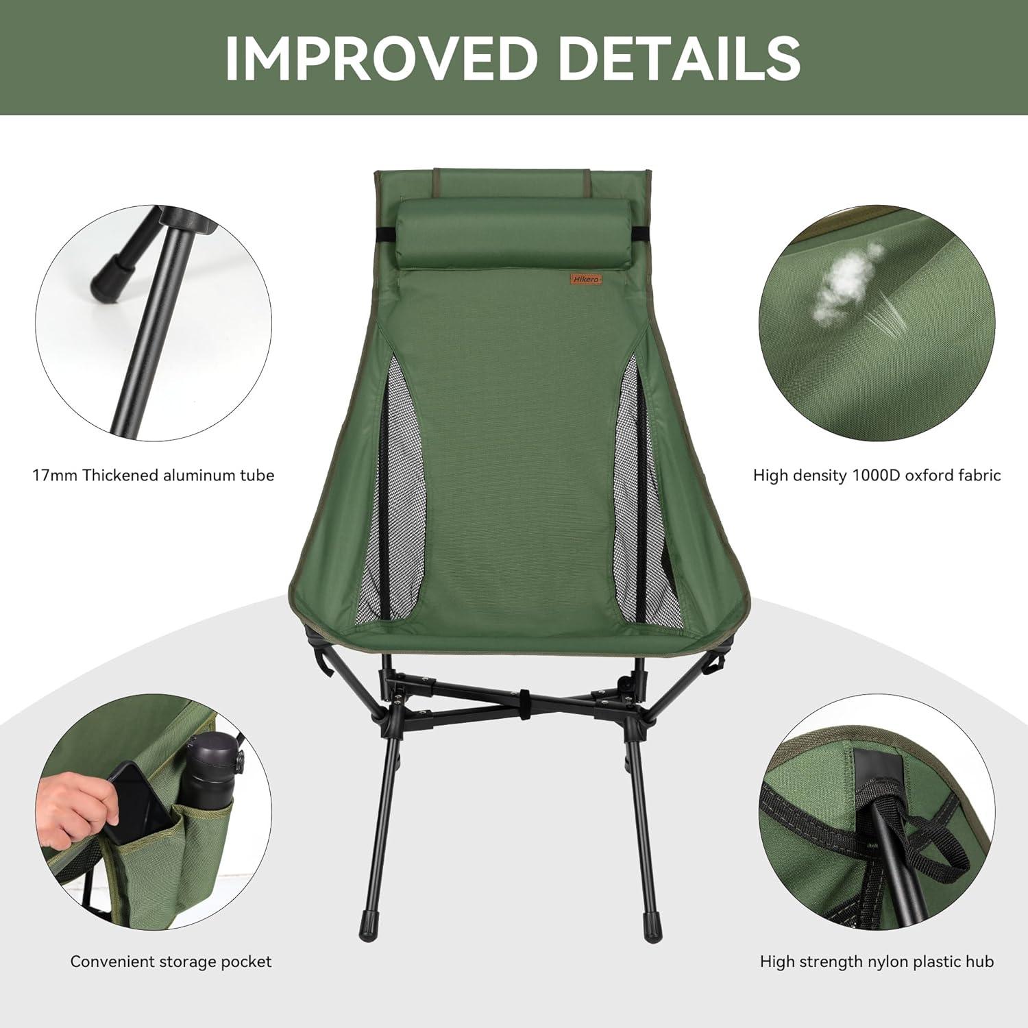 Silla de Camping Plegable Hikero Oxford Verde Respaldo Alto 199.58 kg