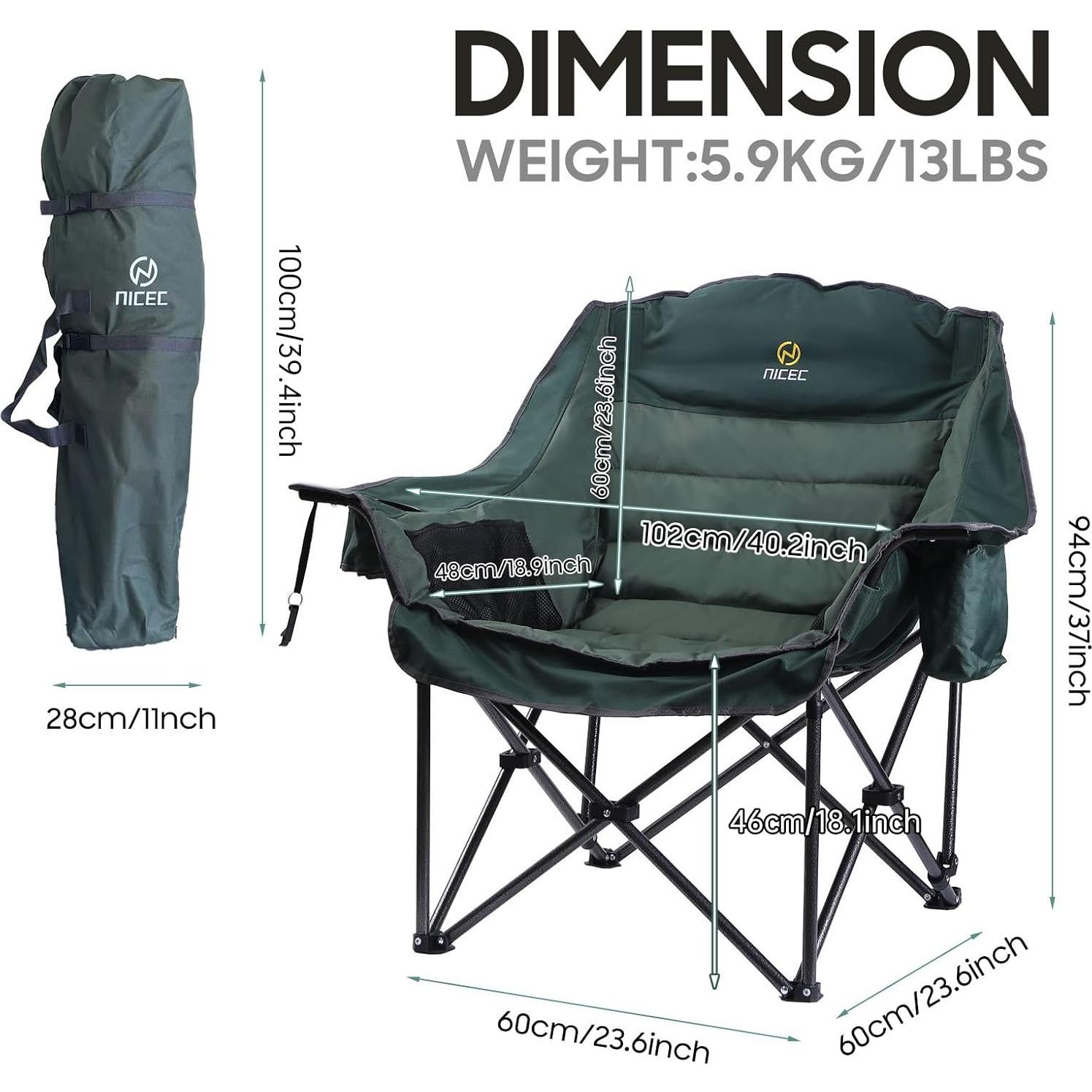 Silla de Camping Nice C XL Acolchada Verde Plegable 181 kg