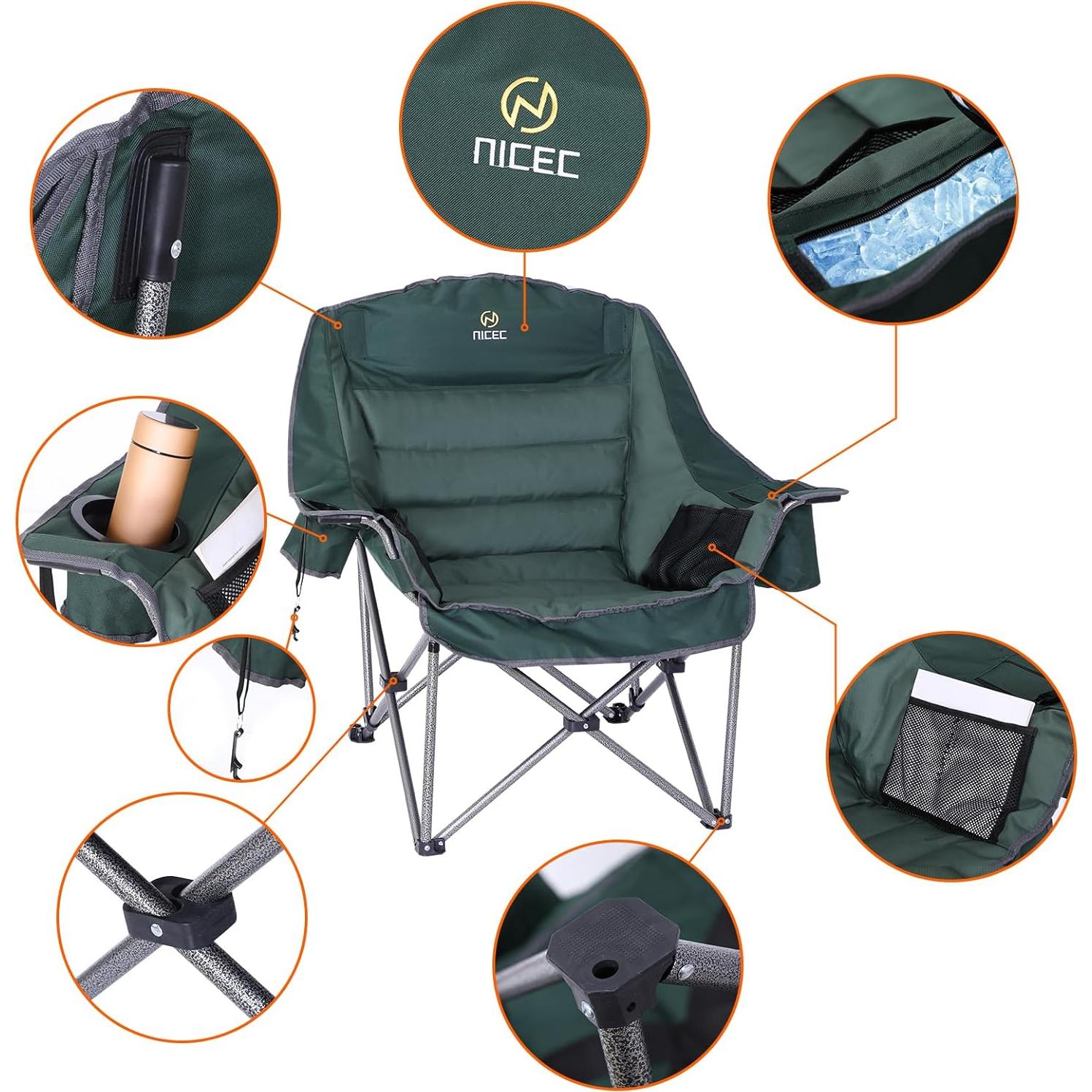 Silla de Camping Nice C XL Acolchada Verde Plegable 181 kg