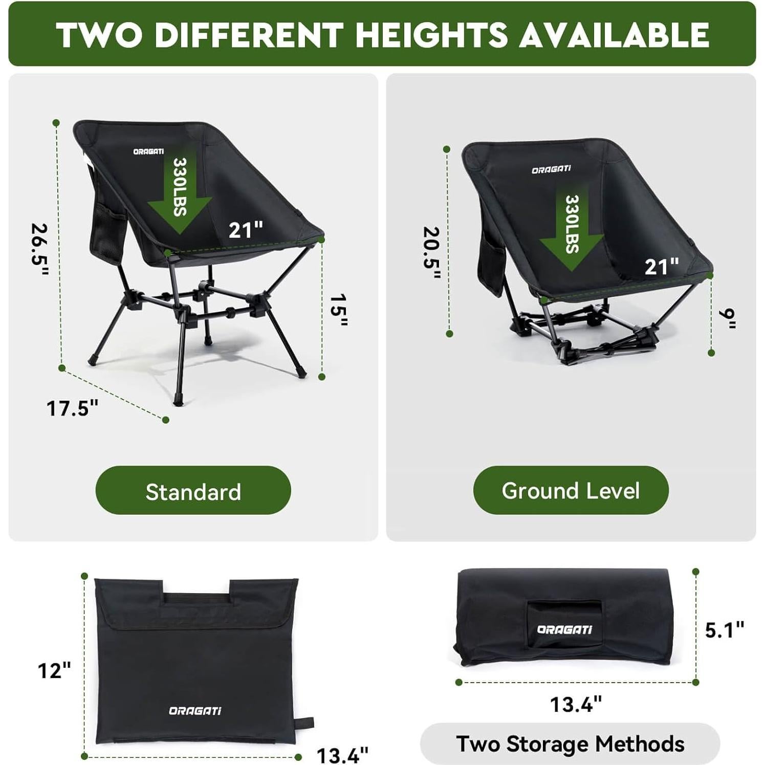 Silla de Camping Plegable Oragati Rec-a1 Negra Ajustable