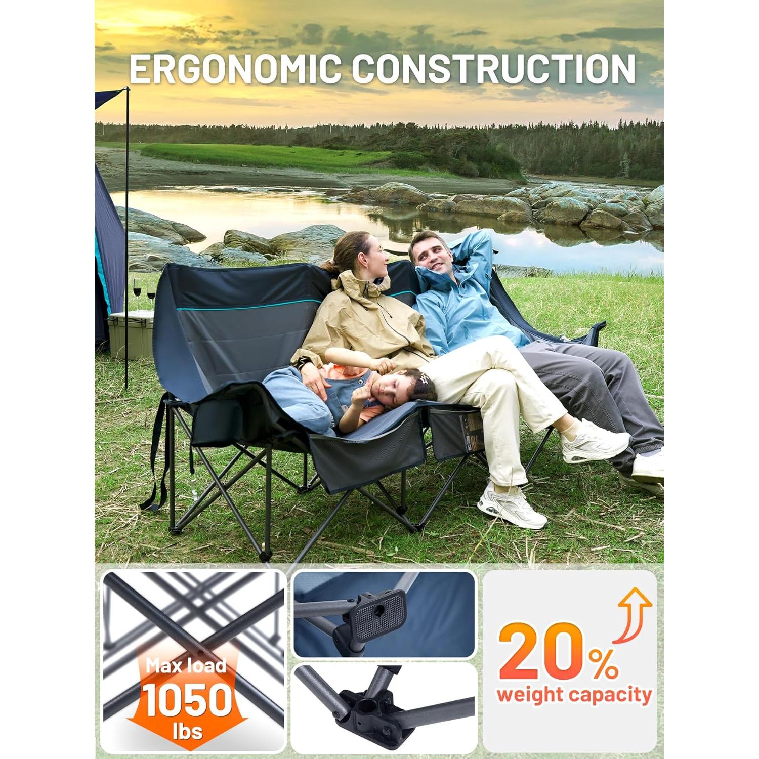 Silla de Camping Plegable TIMBER RIDGE para 3 Personas Azul