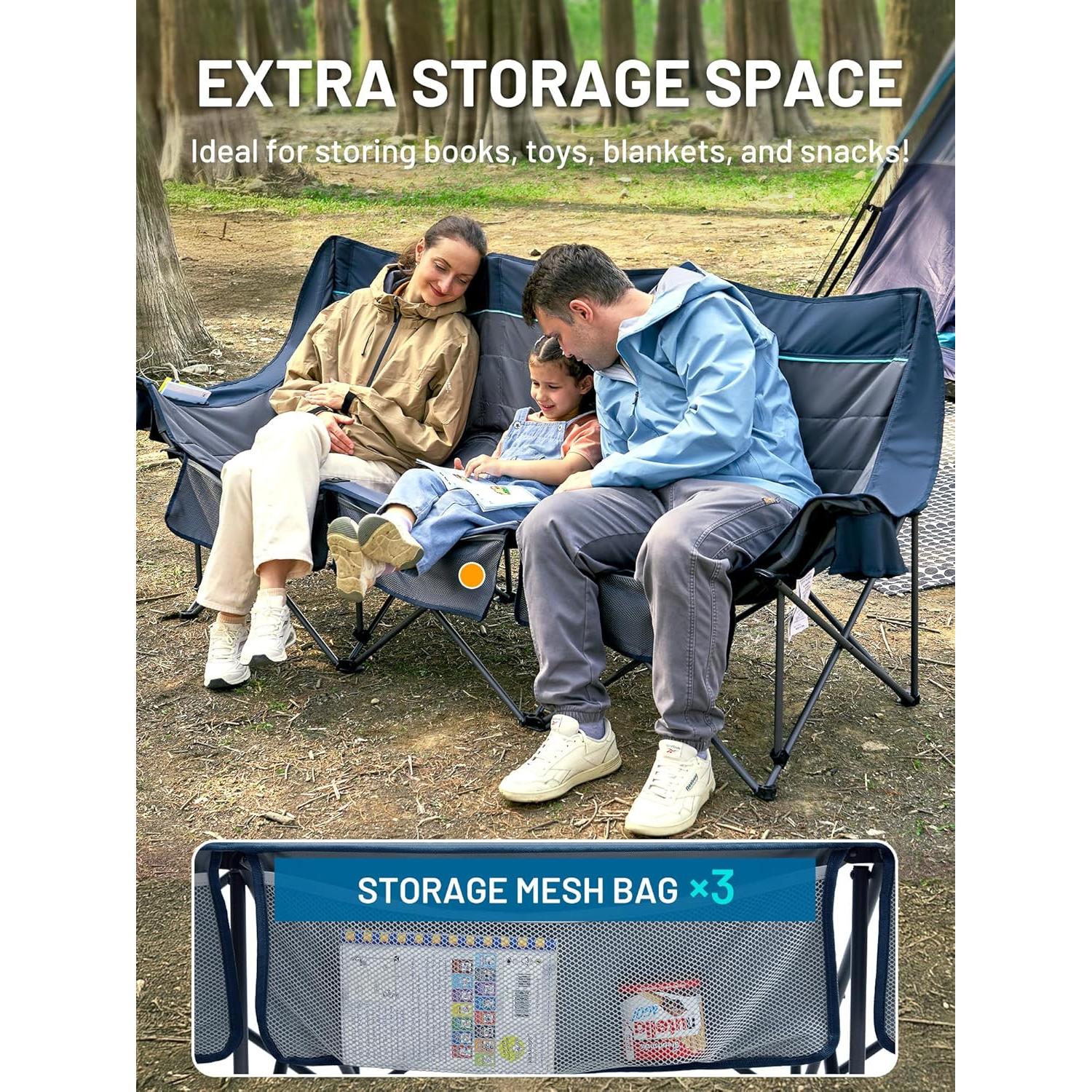 Silla de Camping Plegable TIMBER RIDGE para 3 Personas Azul