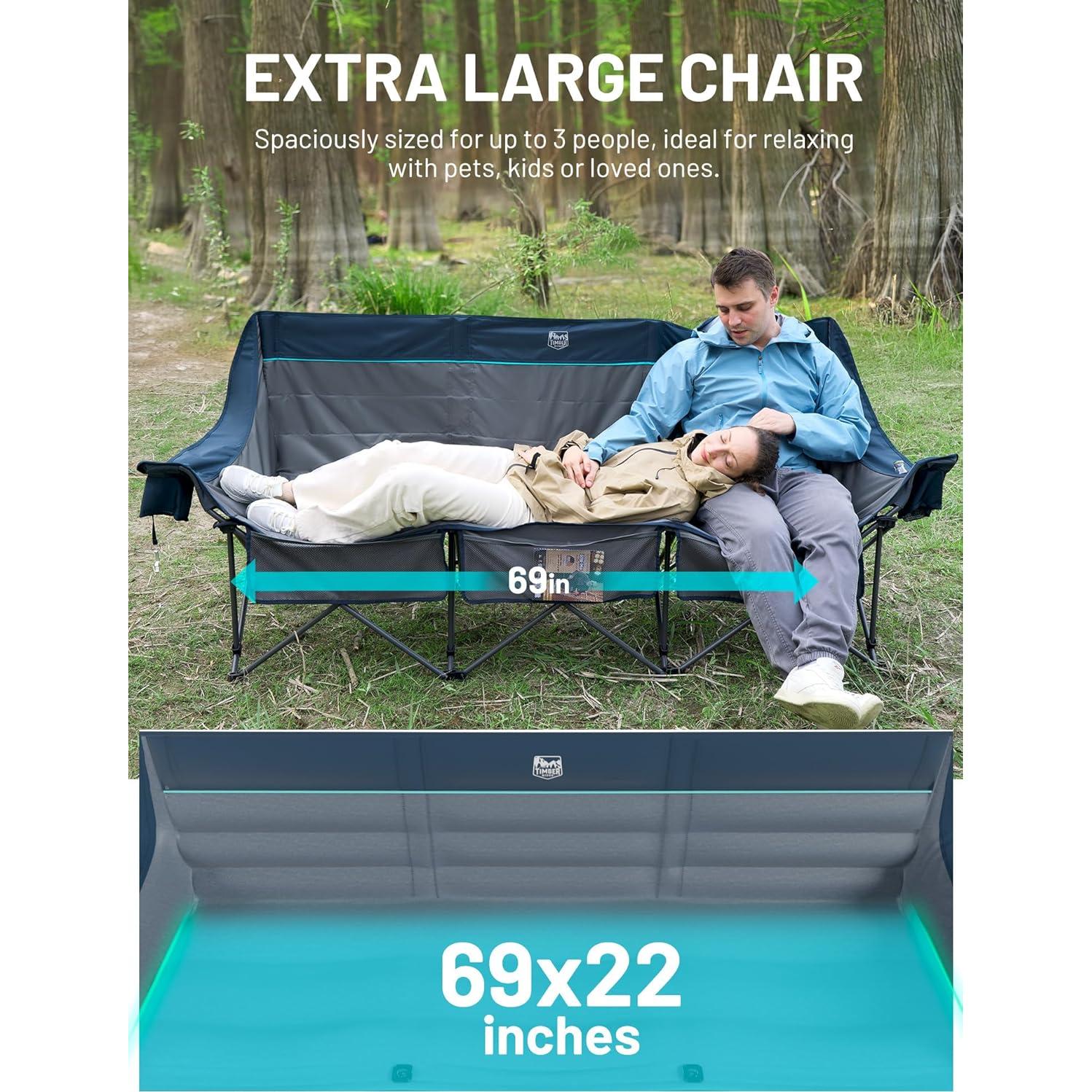 Silla de Camping Plegable TIMBER RIDGE para 3 Personas Azul