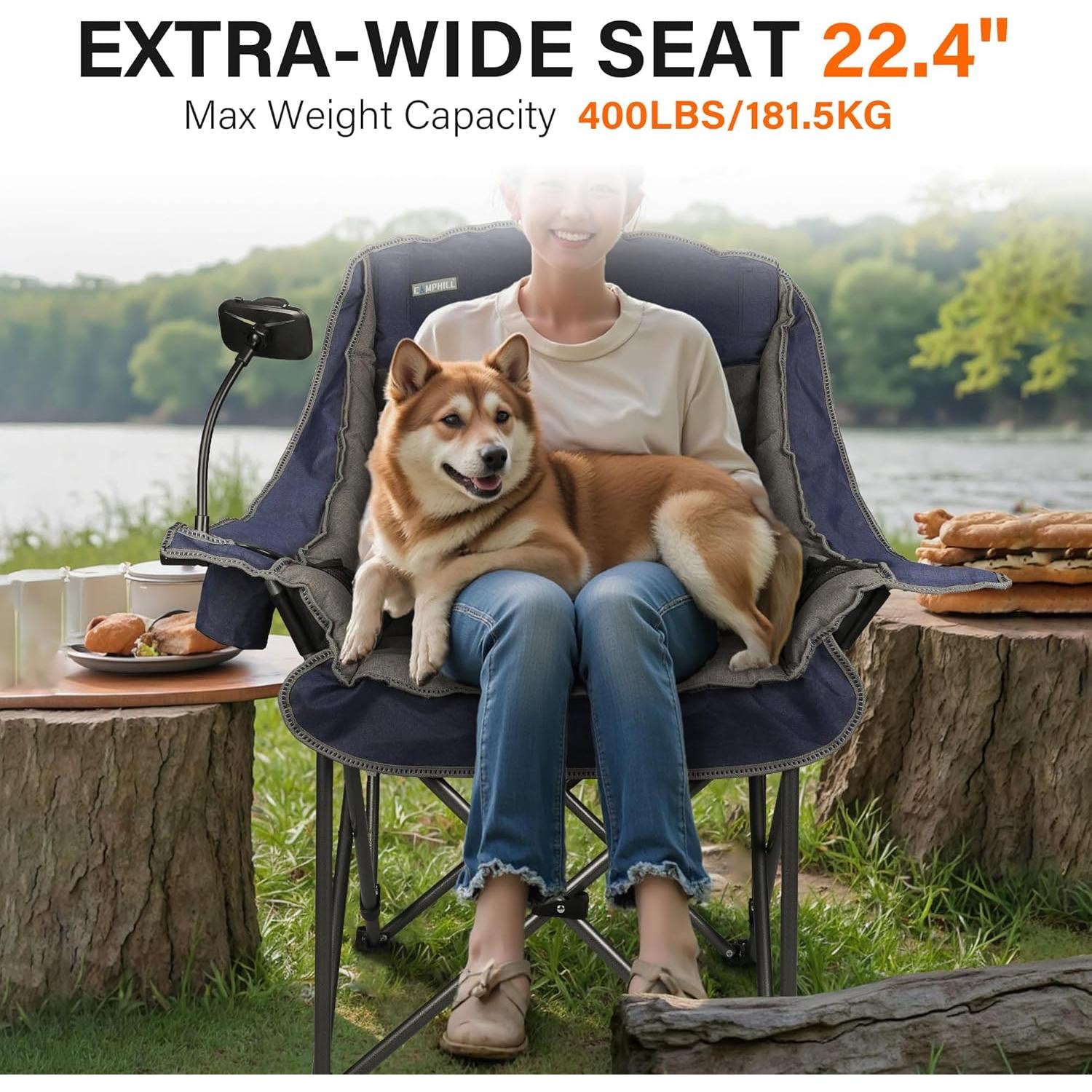 Silla de Camping Plegable Extra Grande CAMPHILL Azul 181 kg