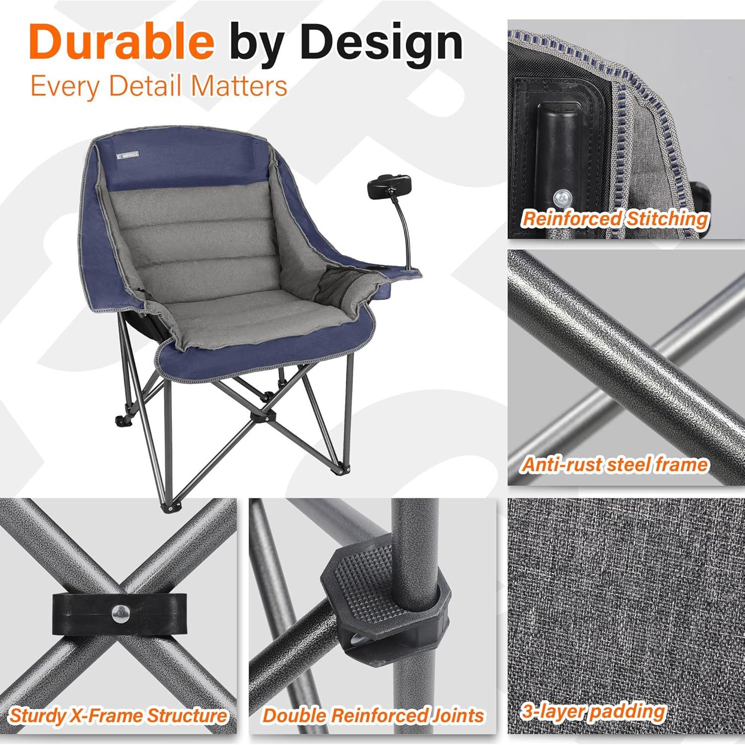 Silla de Camping Plegable Extra Grande CAMPHILL Azul 181 kg