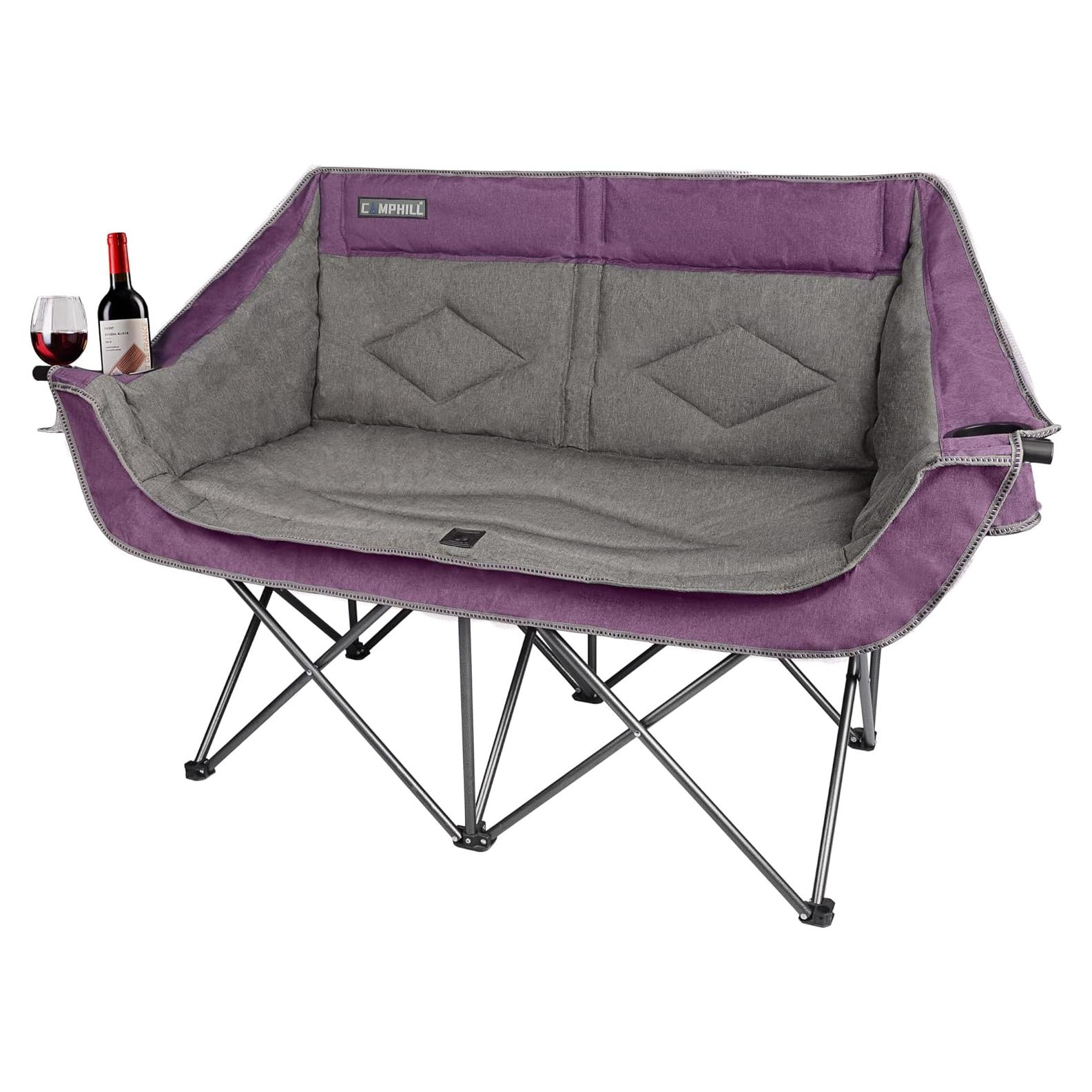 Silla de Camping Doble Plegable Camphill 227 kg Acolchada Púrpura