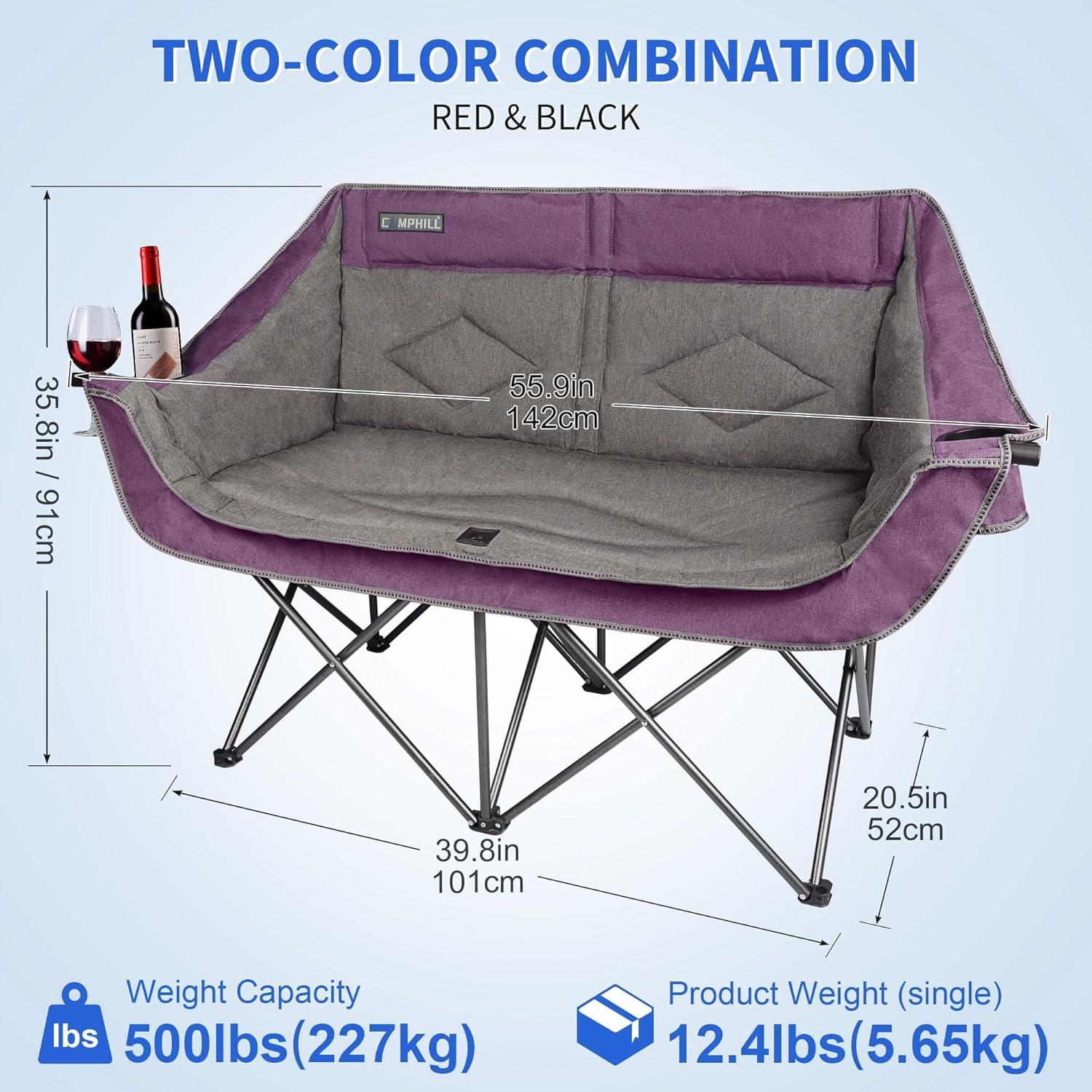 Silla de Camping Doble Plegable Camphill 227 kg Acolchada Púrpura