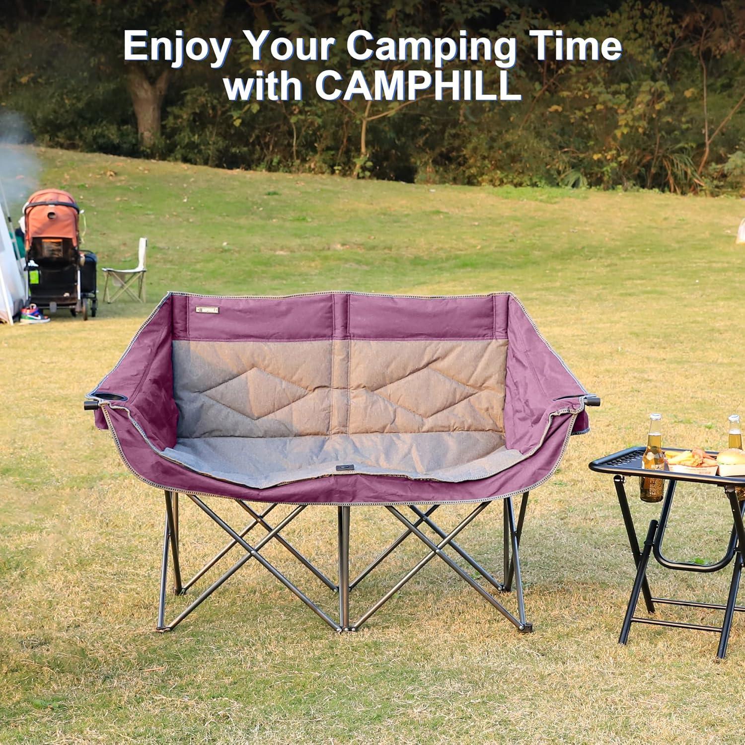 Silla de Camping Doble Plegable Camphill 227 kg Acolchada Púrpura