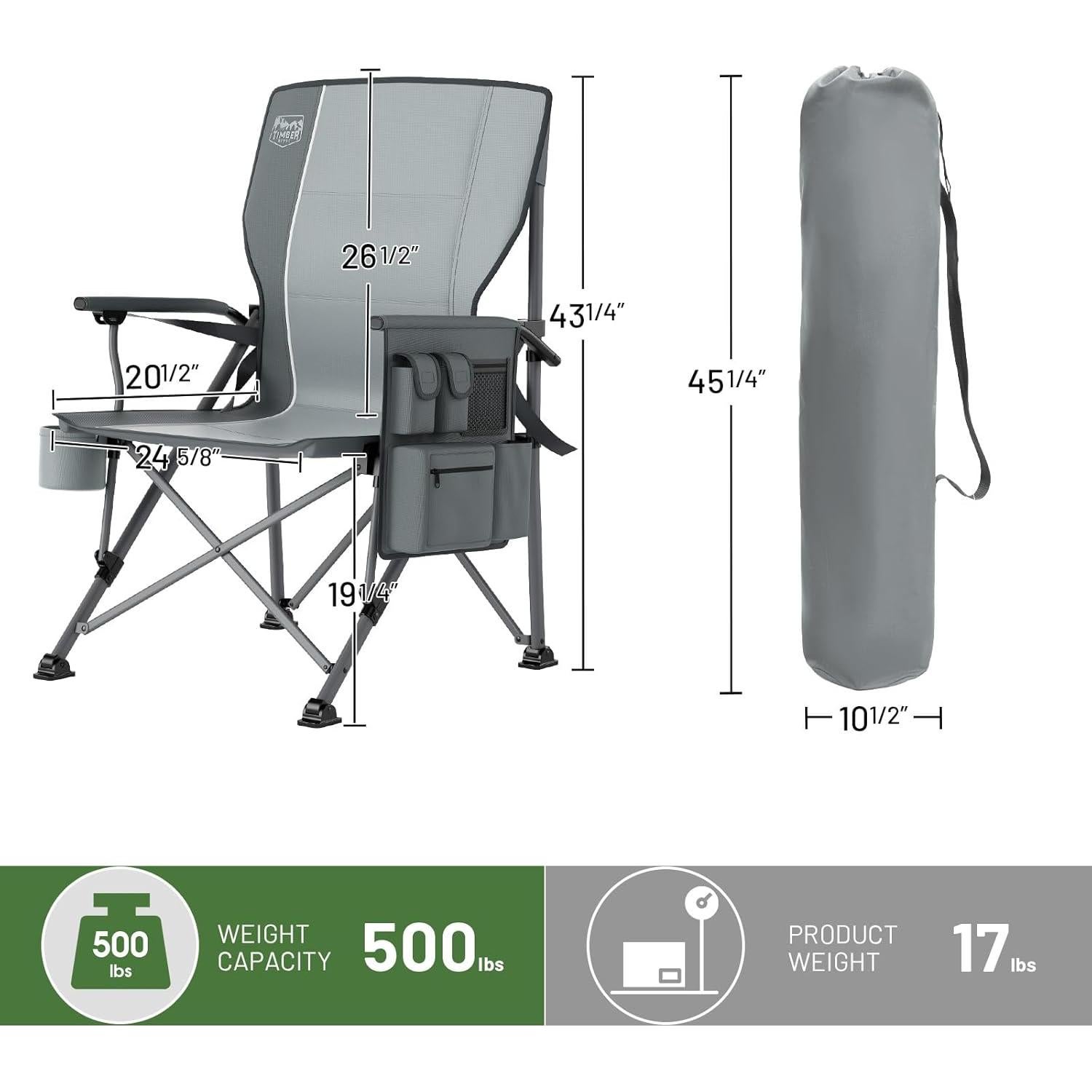 Silla de Camping Plegable Timber Ridge Soporte Lumbar 227kg Gris
