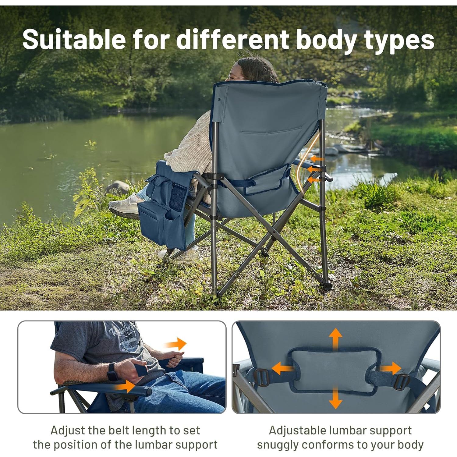 Silla de Camping Plegable Timber Ridge Soporte Lumbar 227kg Gris