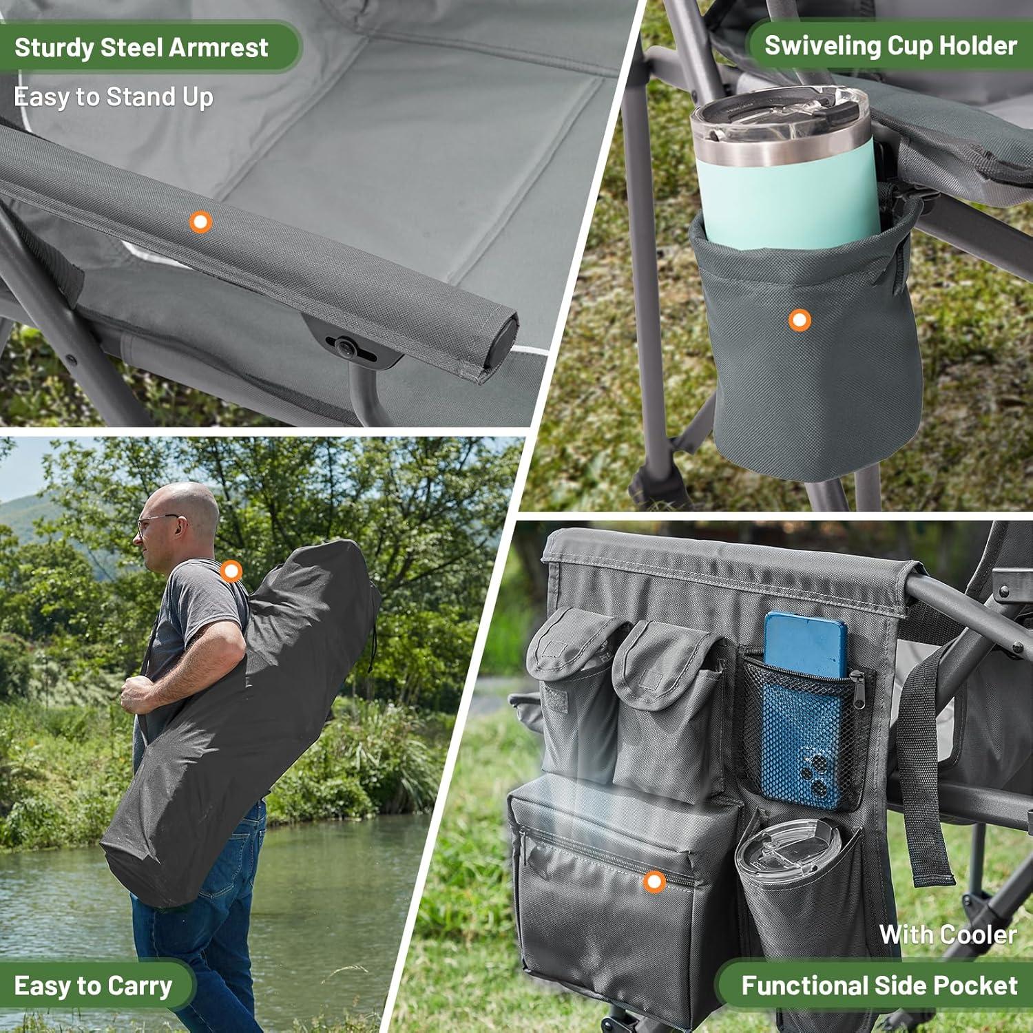 Silla de Camping Plegable Timber Ridge Soporte Lumbar 227kg Gris