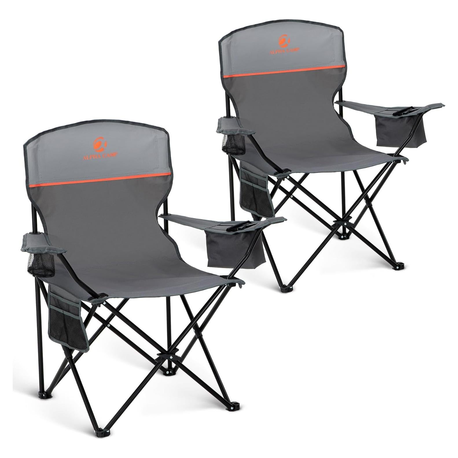 HIGH POINT SPORTS 2 Pack Portable Camping Chair for Adults, Folding Outdoor Camp Chair Lightweight Lawn Chairs Folding Collapsible Chair for Camping, Tailgates, Beach, Gray, Support 250 lbs