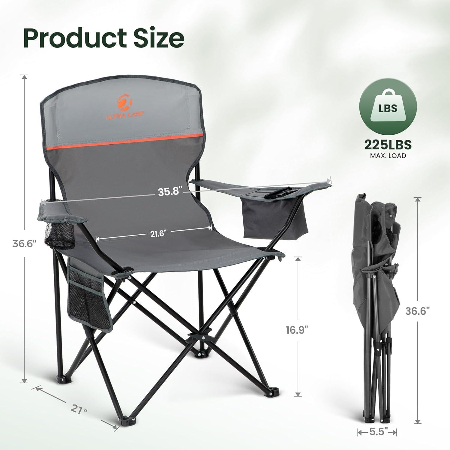 HIGH POINT SPORTS 2 Pack Portable Camping Chair for Adults, Folding Outdoor Camp Chair Lightweight Lawn Chairs Folding Collapsible Chair for Camping, Tailgates, Beach, Gray, Support 250 lbs