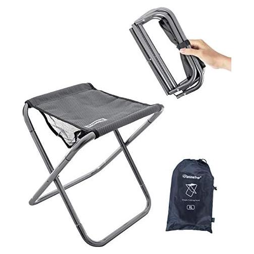 Camping Stool, 16in Tall Large Size Folding Stool with Carry Bag, Aluminum Alloy Bracket, 1.5lbs Lightweight, Load Capacity to 300lbs, for Travel, Hiking, BBQ, Fishing, Beach(Grey)