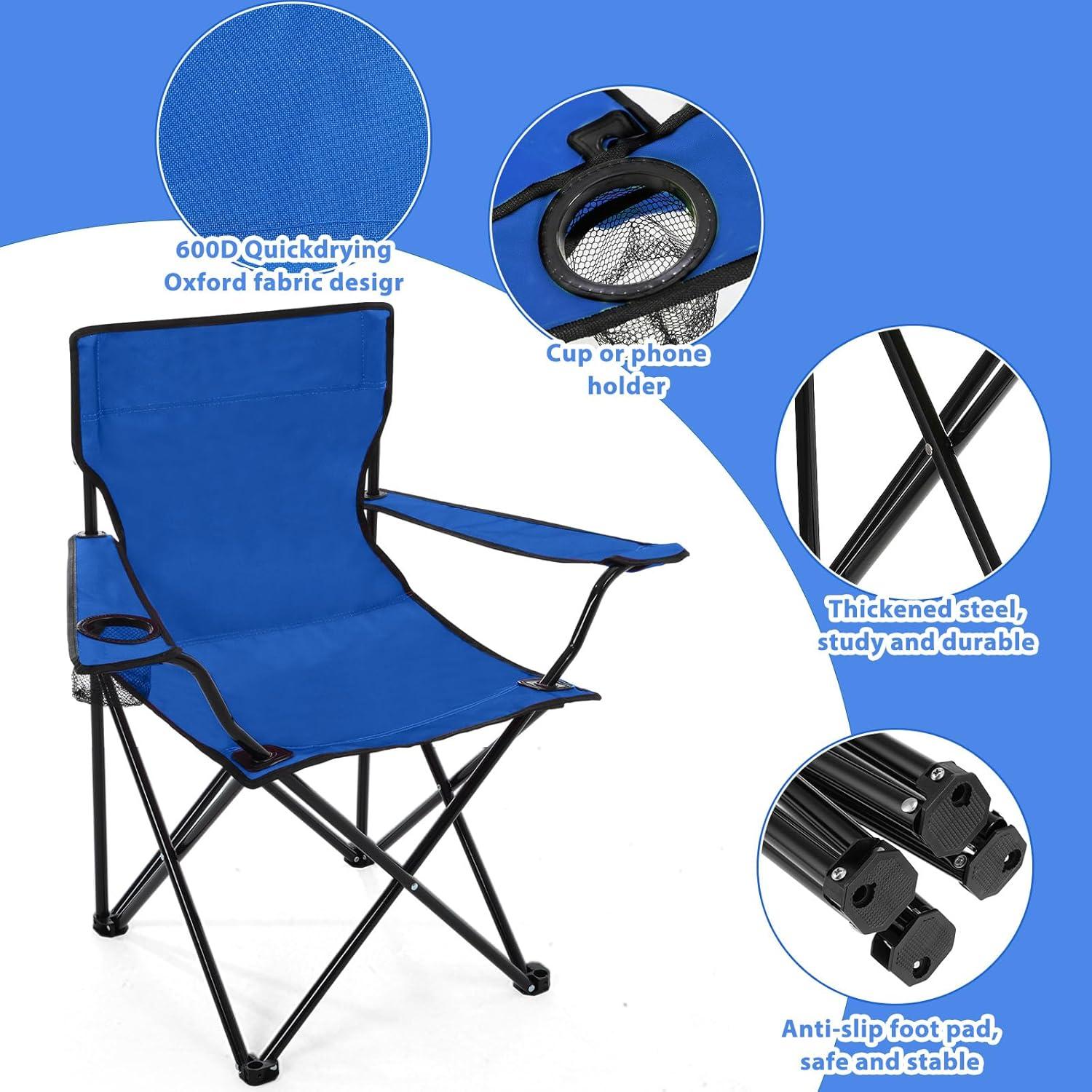 4 Sillas de Camping Plegables Anglechic con Portavasos