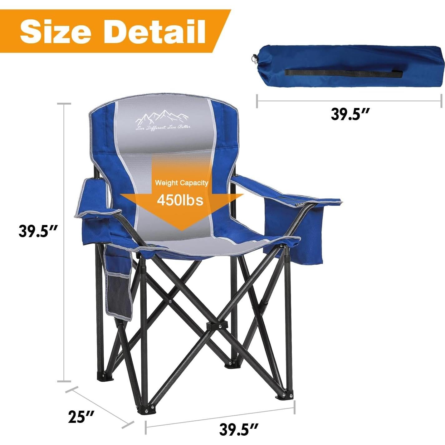 Silla de Camping Plegable SAILARY Azul con Portavasos y Bolsa