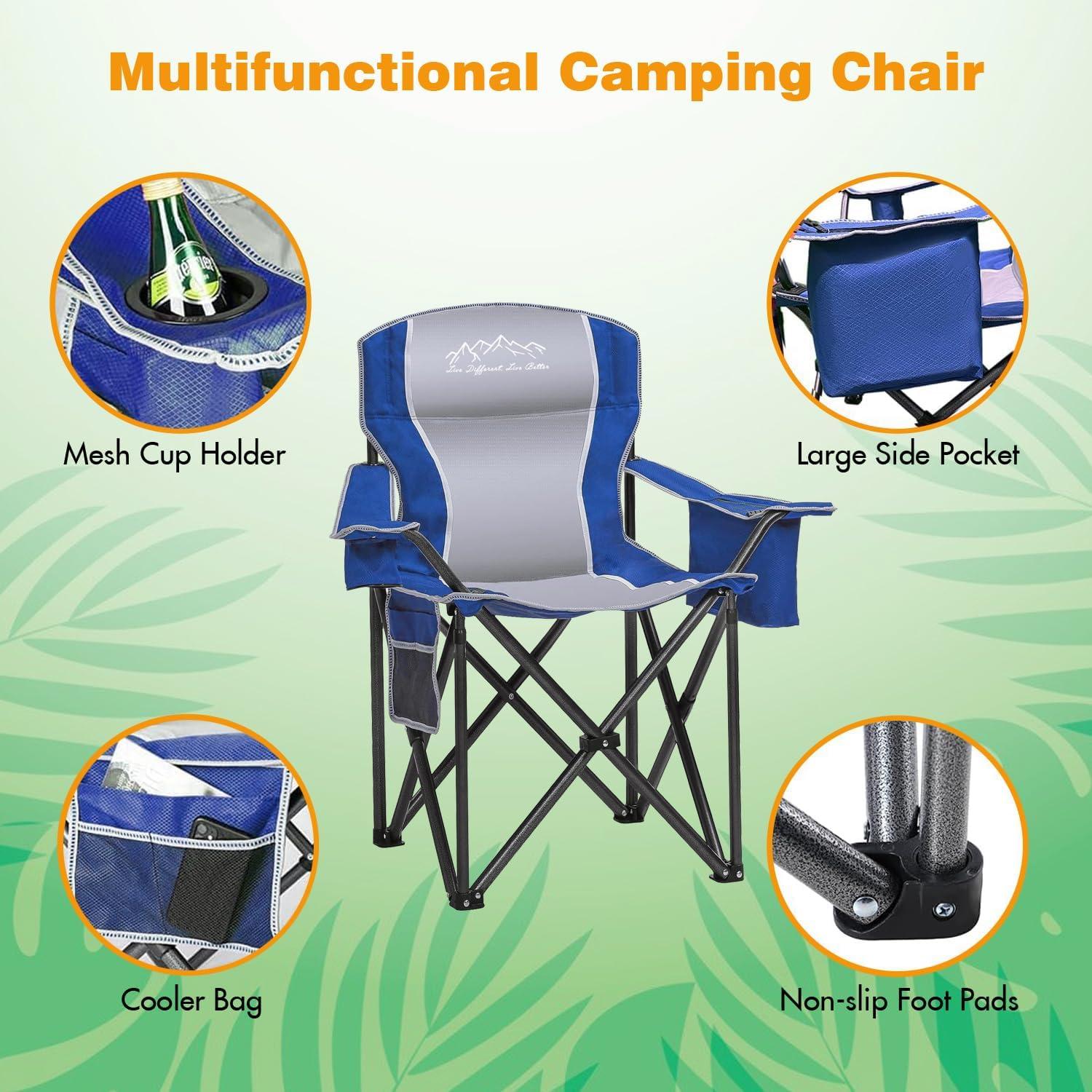 Silla de Camping Plegable SAILARY Azul con Portavasos y Bolsa