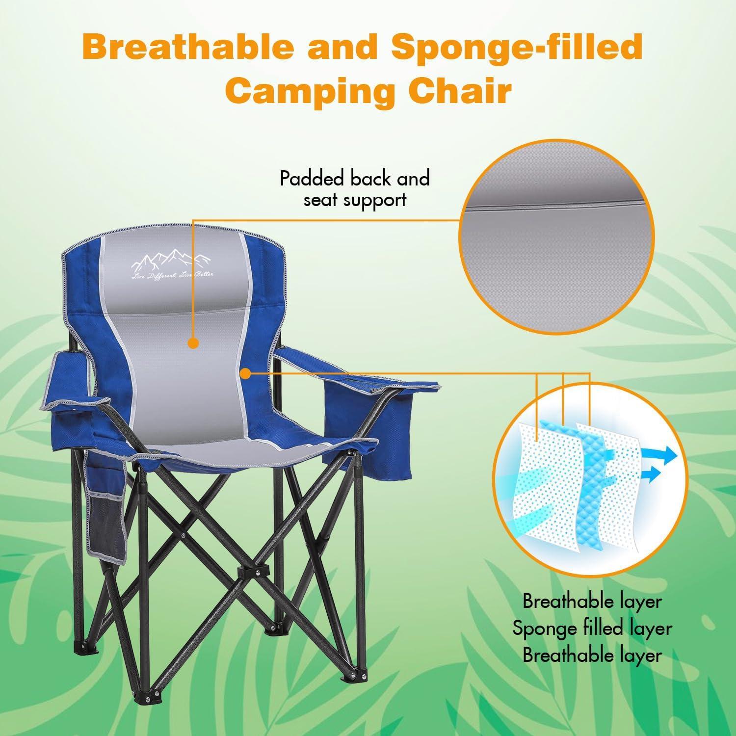 Silla de Camping Plegable SAILARY Azul con Portavasos y Bolsa