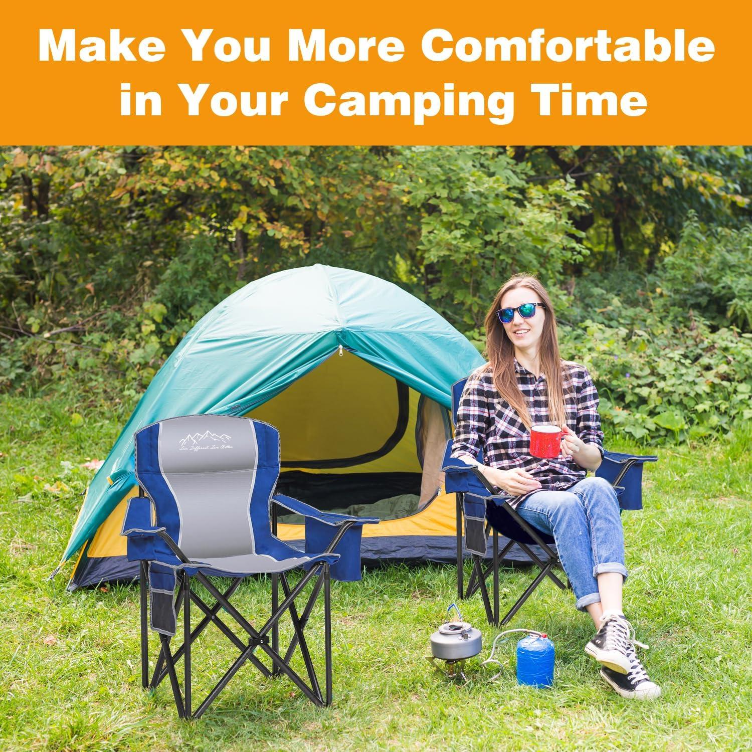 Silla de Camping Plegable SAILARY Azul con Portavasos y Bolsa