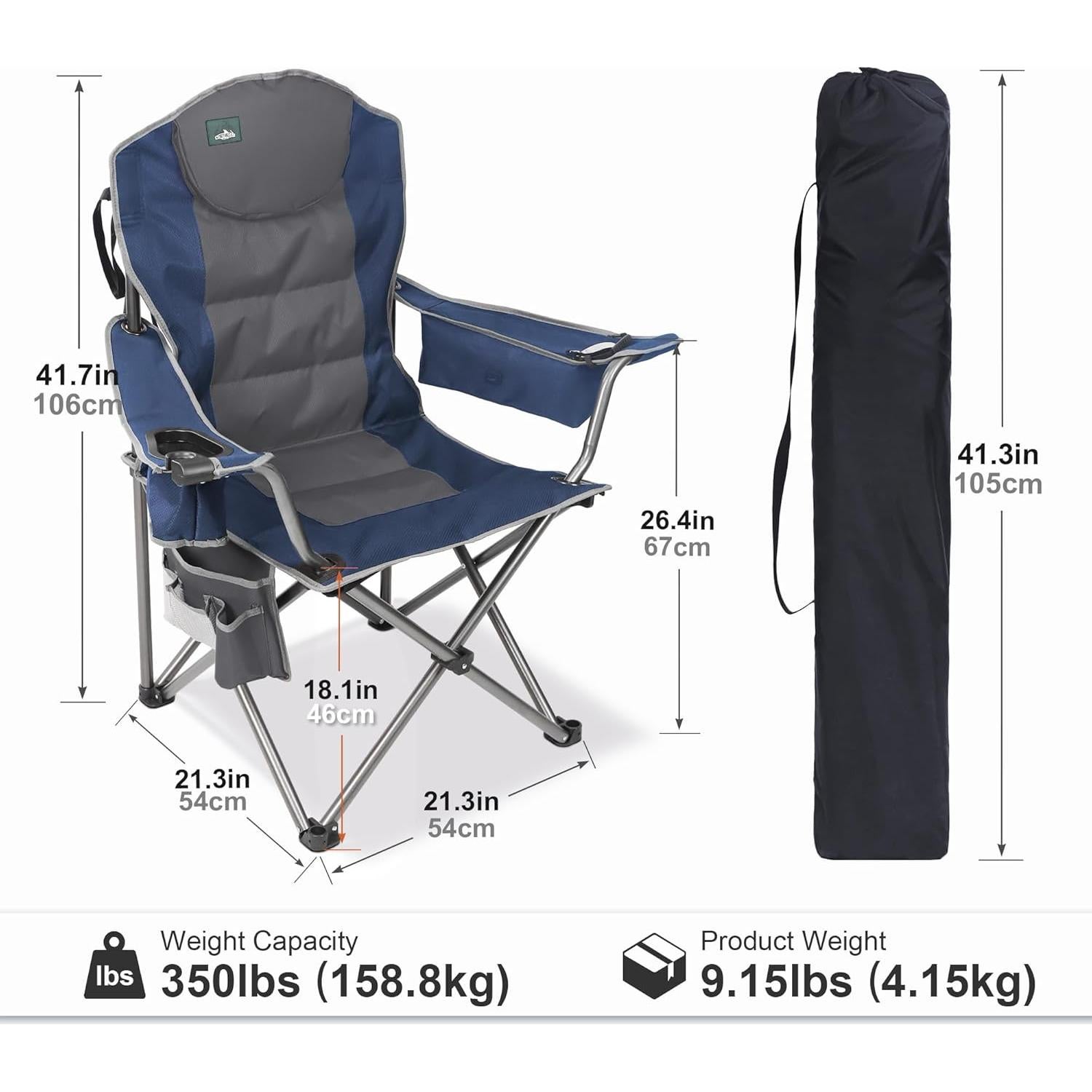 Silla de Camping Plegable Northroad Acolchada 158.76 kg Azul