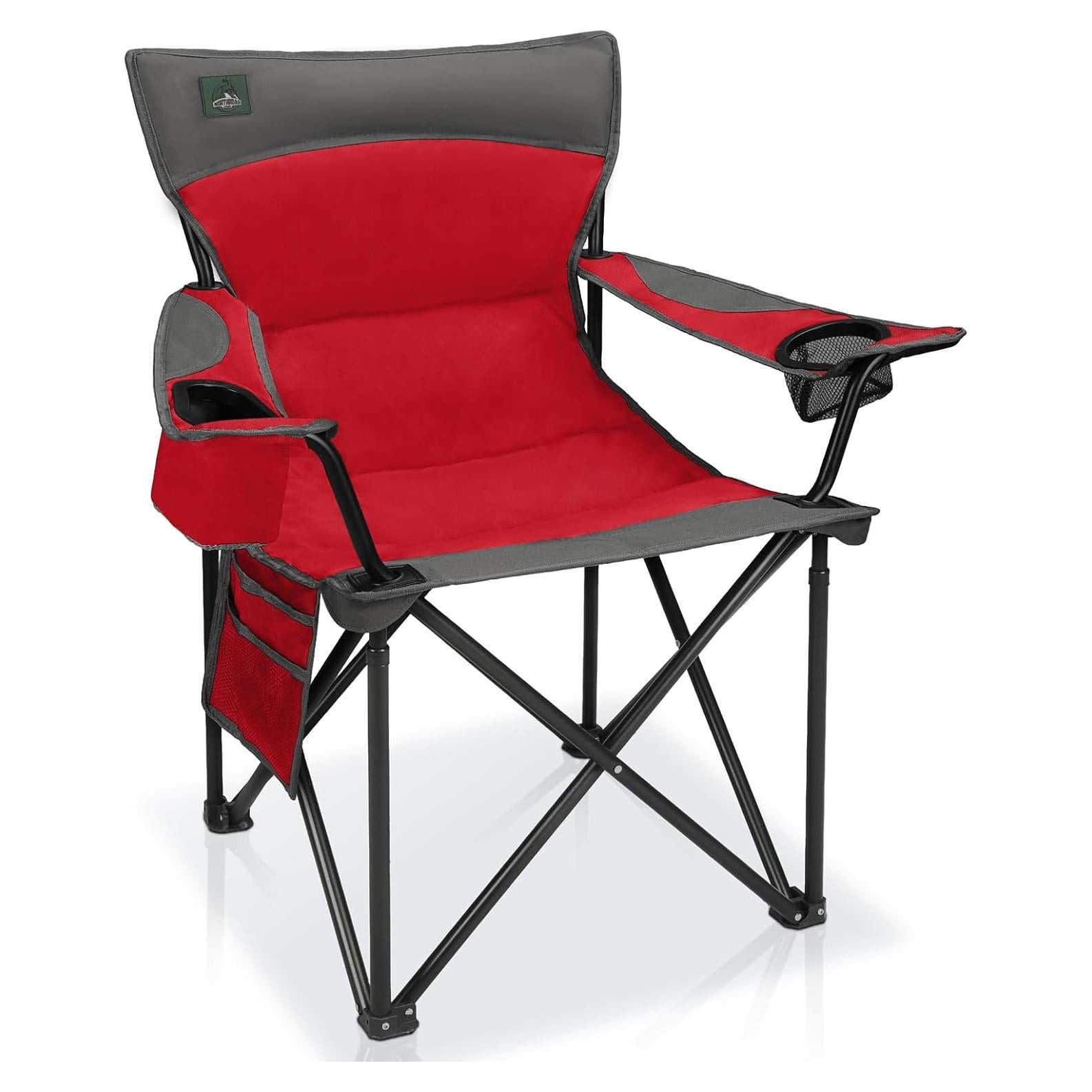 Foldable Camping Chair Heavy-Duty Outdoor Folding Chair Support Up to 300lbs for Hiking, Picnics, Patio, Beach, Fishing (Red)
