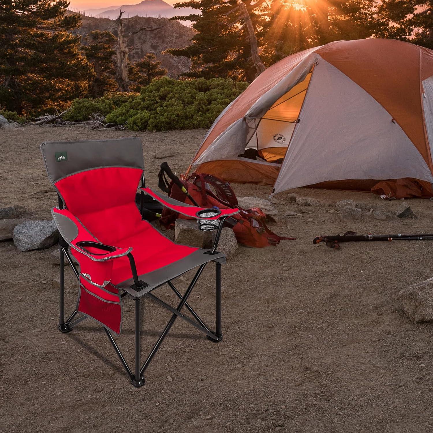 Foldable Camping Chair Heavy-Duty Outdoor Folding Chair Support Up to 300lbs for Hiking, Picnics, Patio, Beach, Fishing (Red)