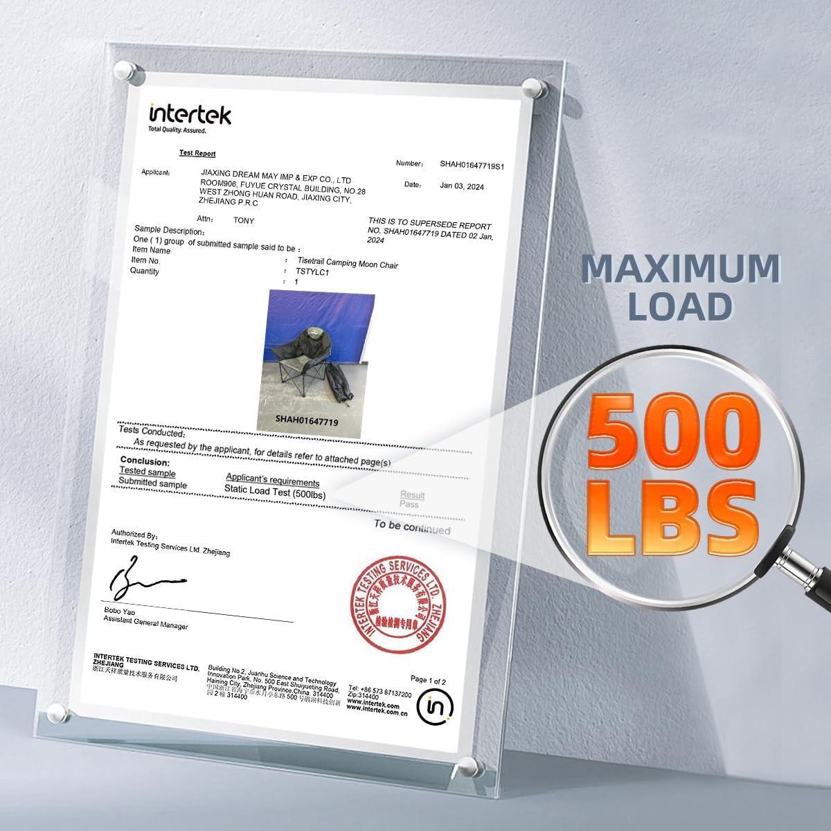 Oversized Camping Chair Padded Moon Round Saucer Chair with Cup Holder and Carry Bag Folding Comfy Sofa Chair for Lawn Patio Sports, Supports 500lbs, Blue & Gray