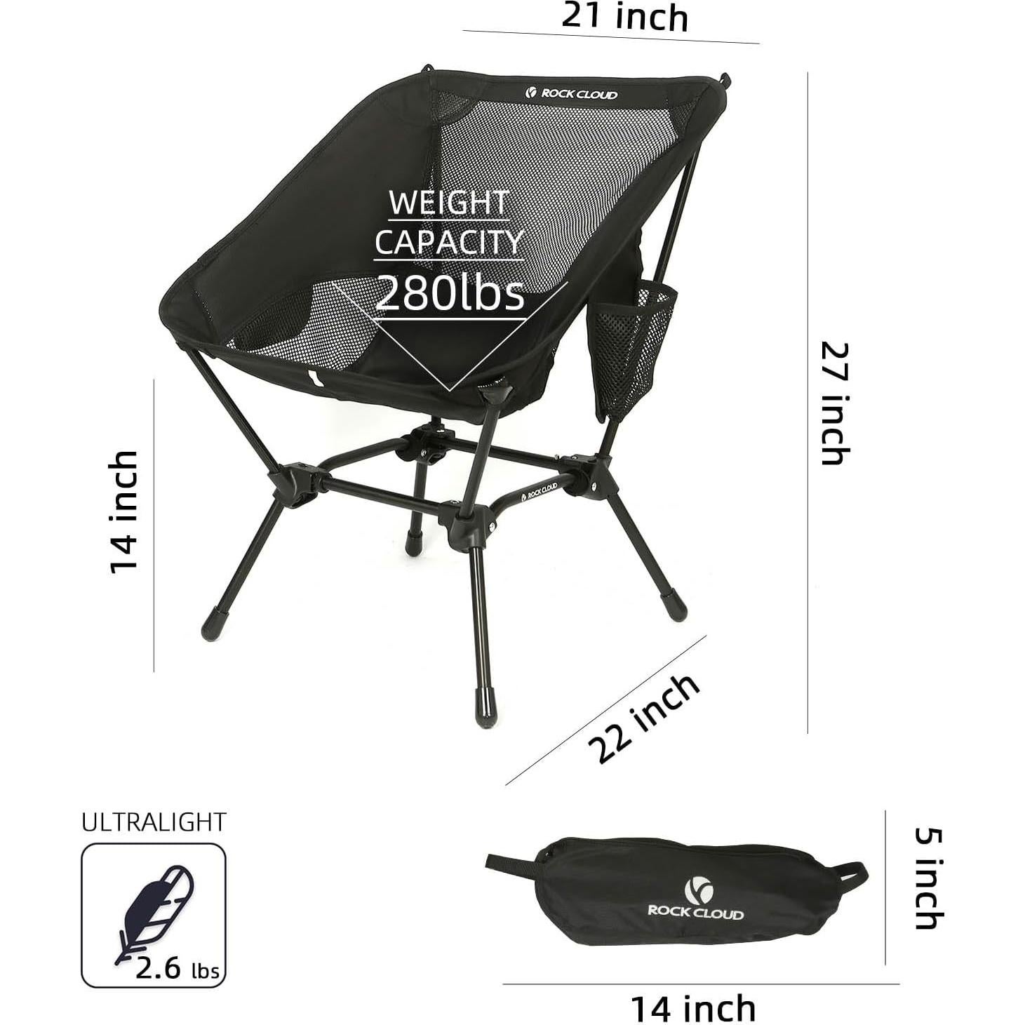 Silla de Camping Plegable Rock Cloud Charles 2pz Negra Ultraligera