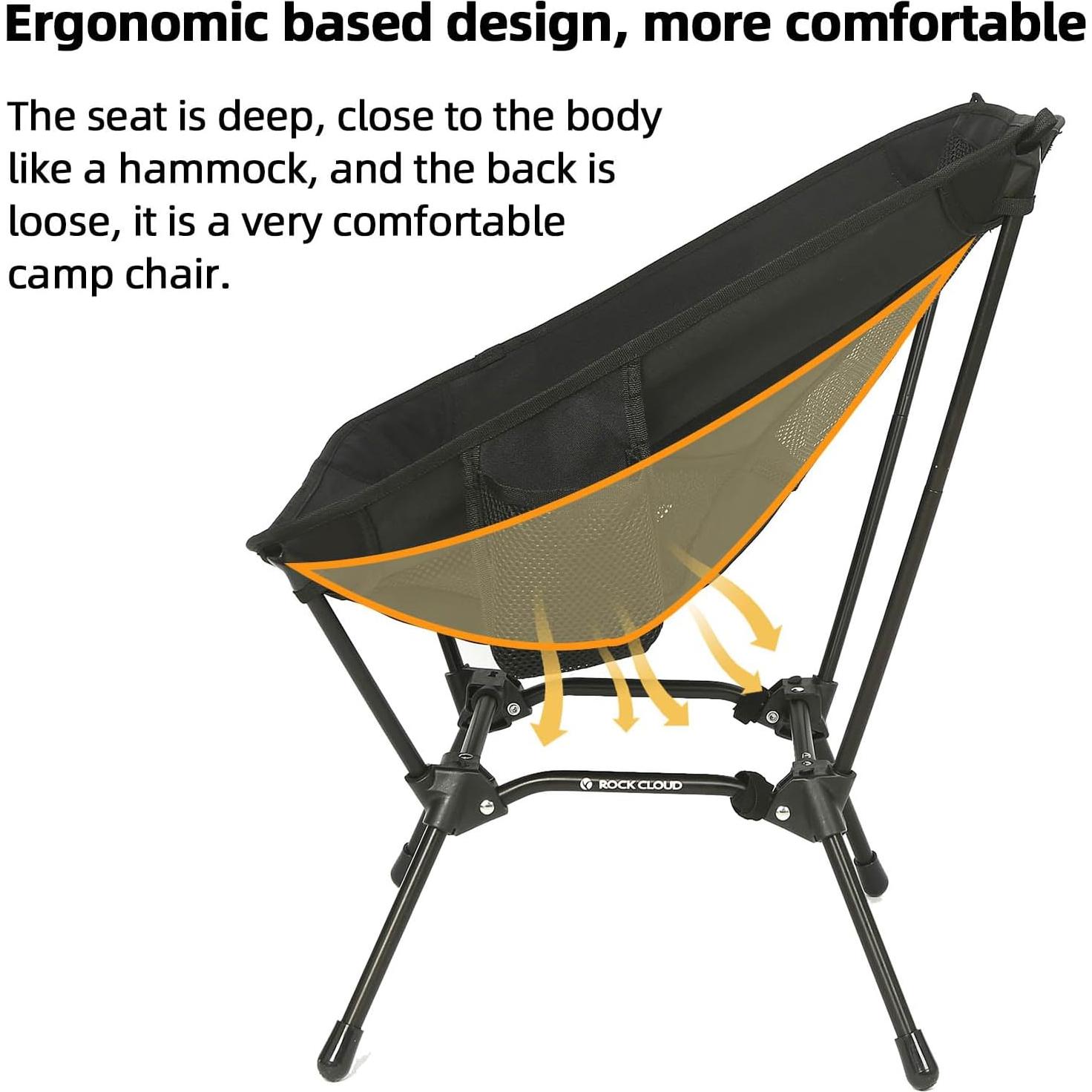 Silla de Camping Plegable Rock Cloud Charles 2pz Negra Ultraligera