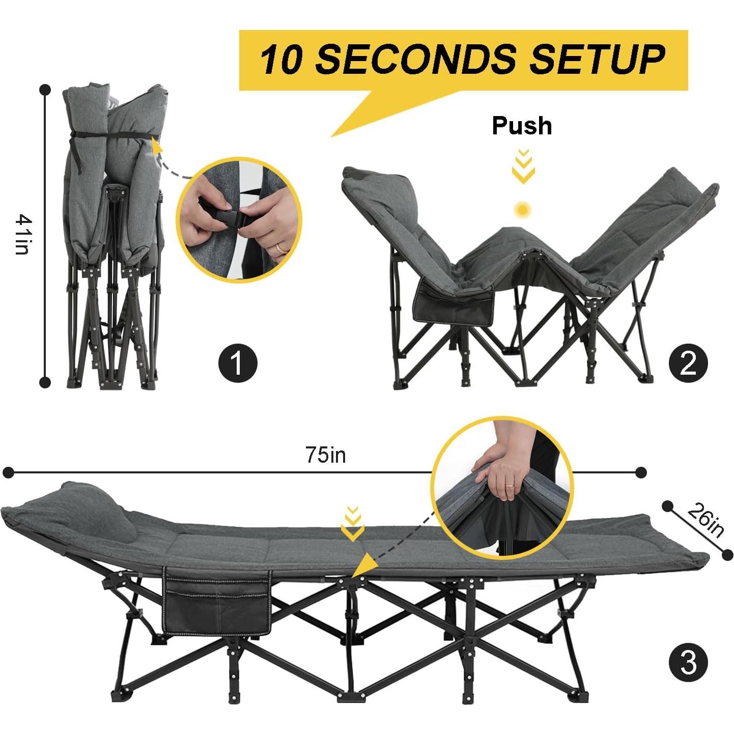 Cama de Camping Plegable ATORPOK con Cojín y Almohada 204 kg