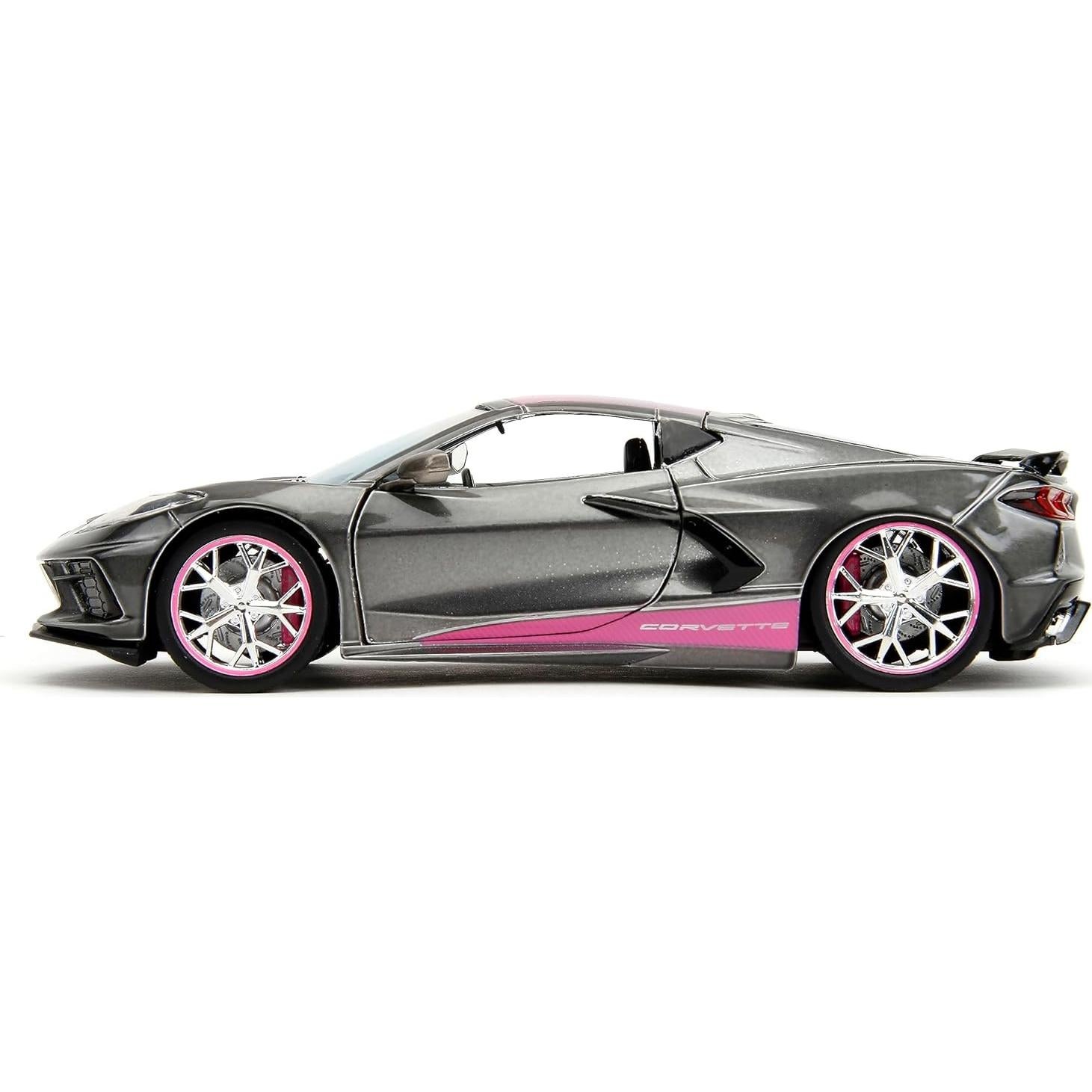 Coche Die-Cast Jada Toys 2020 Chevy Corvette 1:24 Gris/Rosa