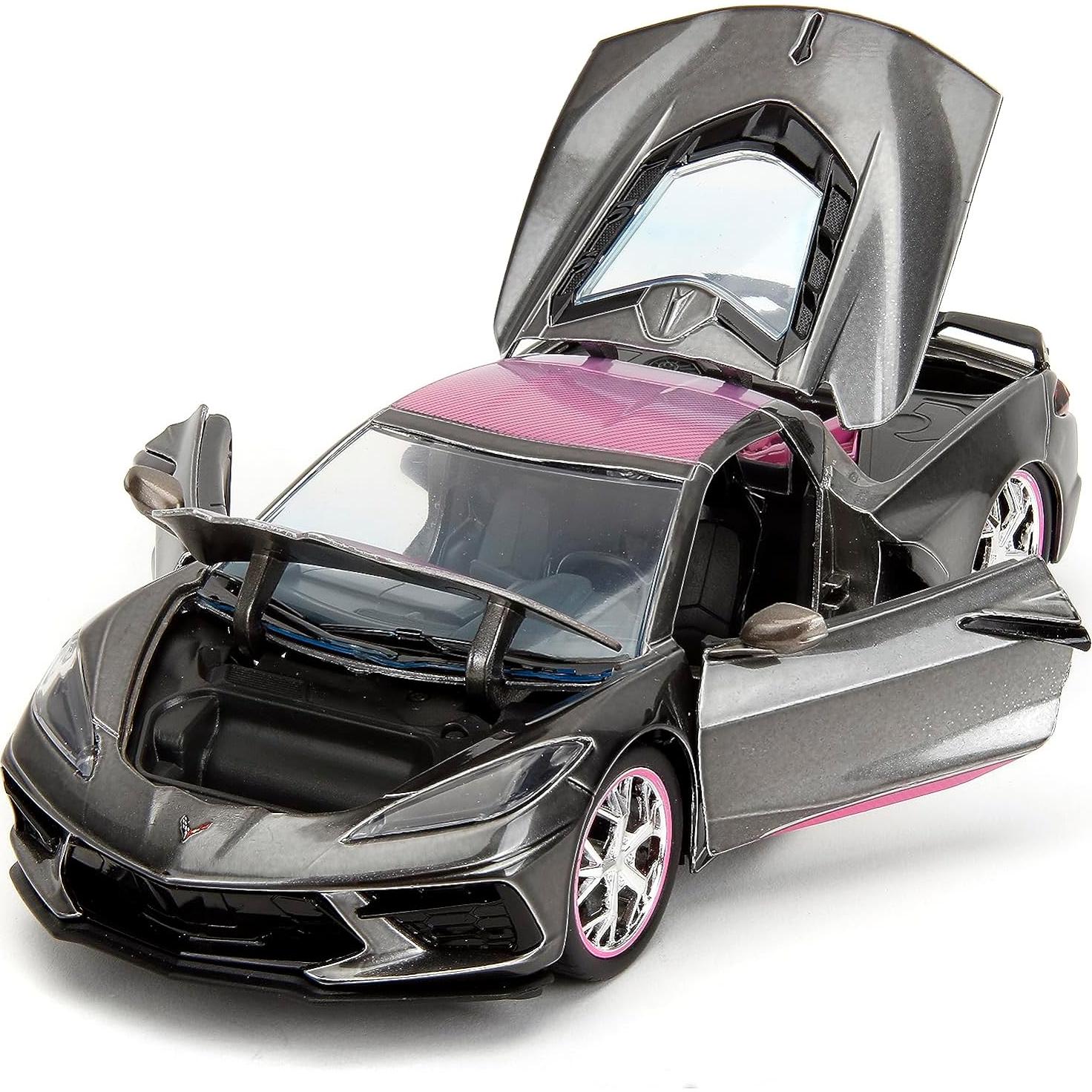Coche Die-Cast Jada Toys 2020 Chevy Corvette 1:24 Gris/Rosa