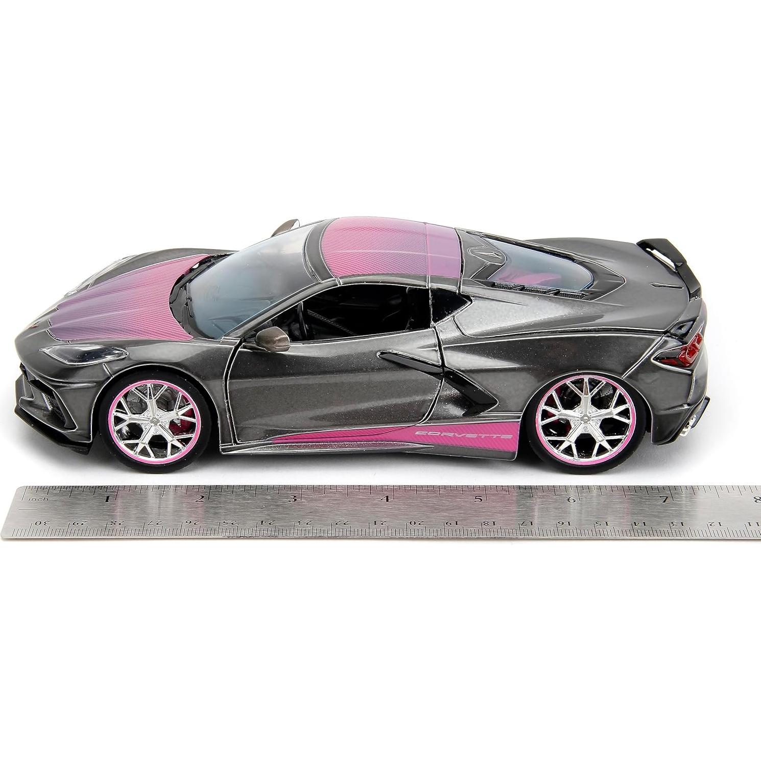 Coche Die-Cast Jada Toys 2020 Chevy Corvette 1:24 Gris/Rosa