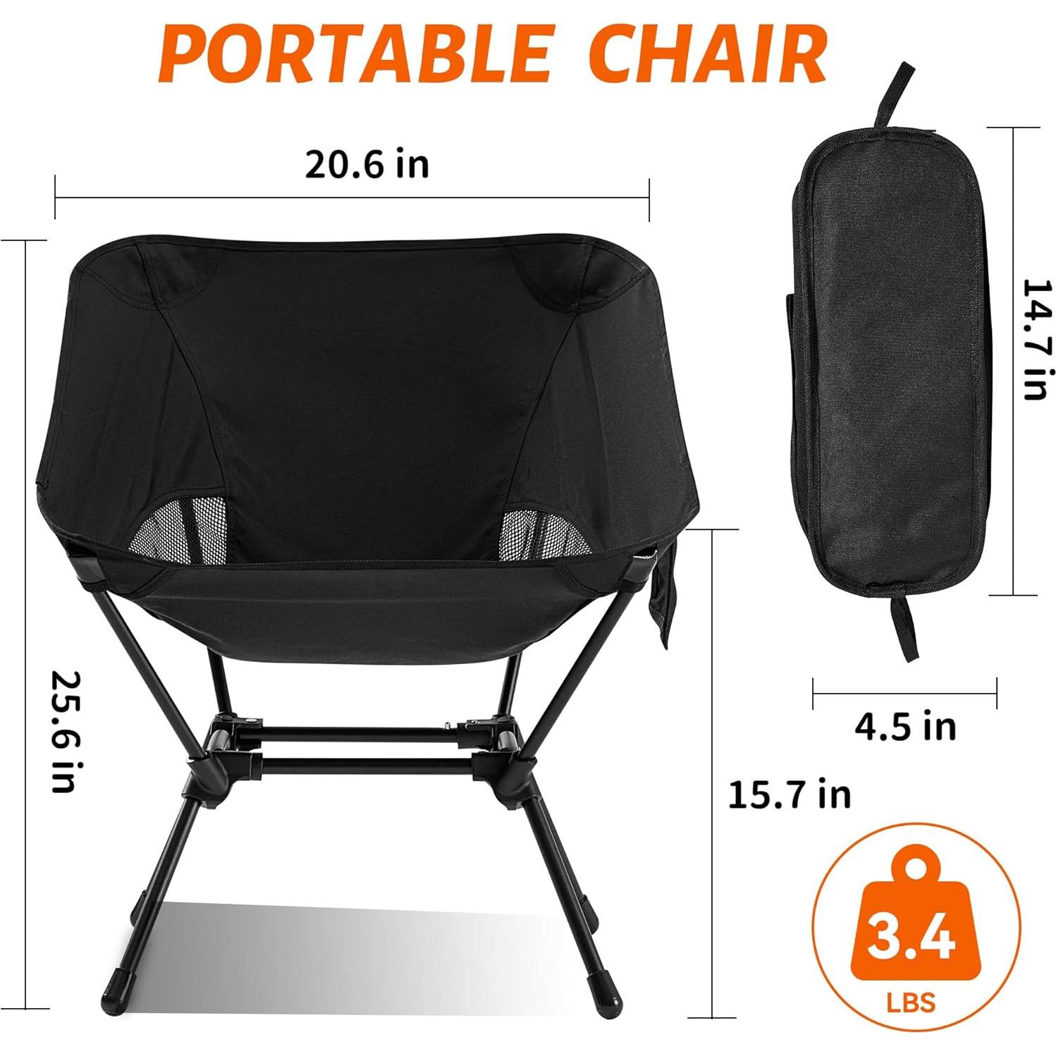 Silla de Camping Plegable DwelSpire Respaldo Corto Negra 150kg