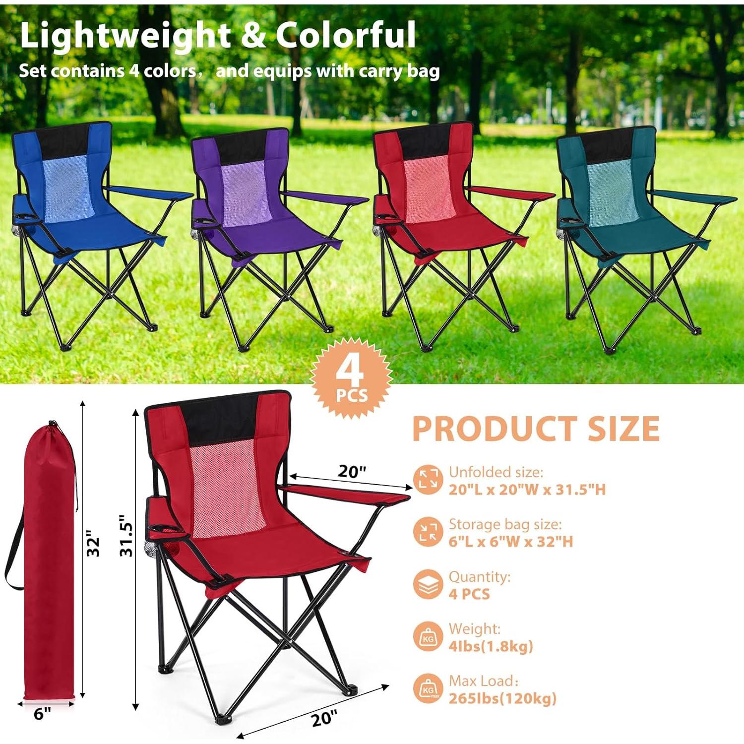 Silla de Camping Plegable Shellwei 4 Pcs Transpirable 120 kg